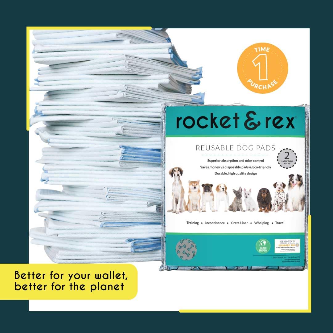 rocket & rex Premium Washable Pee Pads for Dogs, Waterproof, 30" x 36", Gray, 2-Pack, Guaranteed for 300 Washes