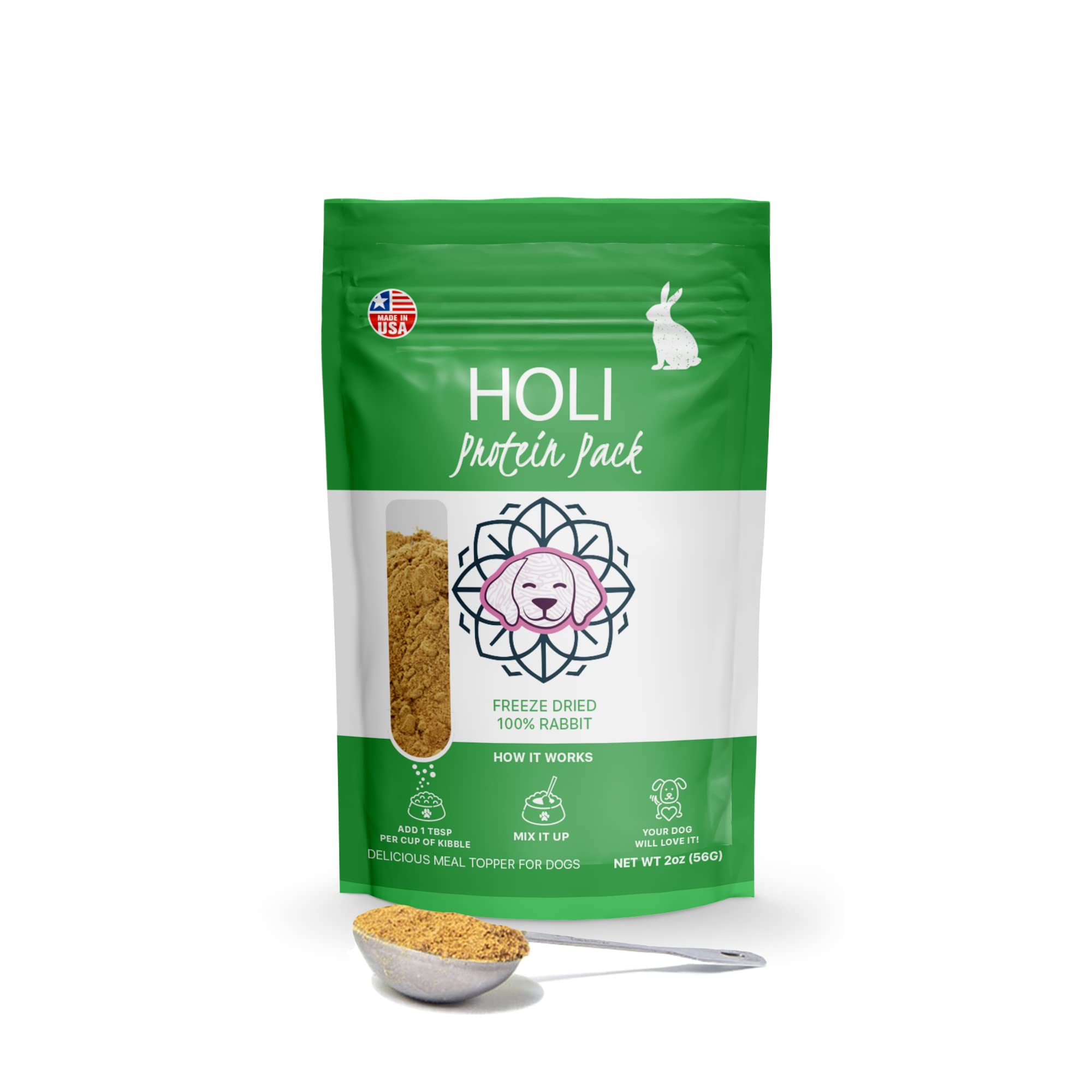 HOLI Rabbit Single Ingredient Dog Food Protein Topper - Made in USA - Human-Grade Freeze Dried Dog Food Mix in Topping - Grain F