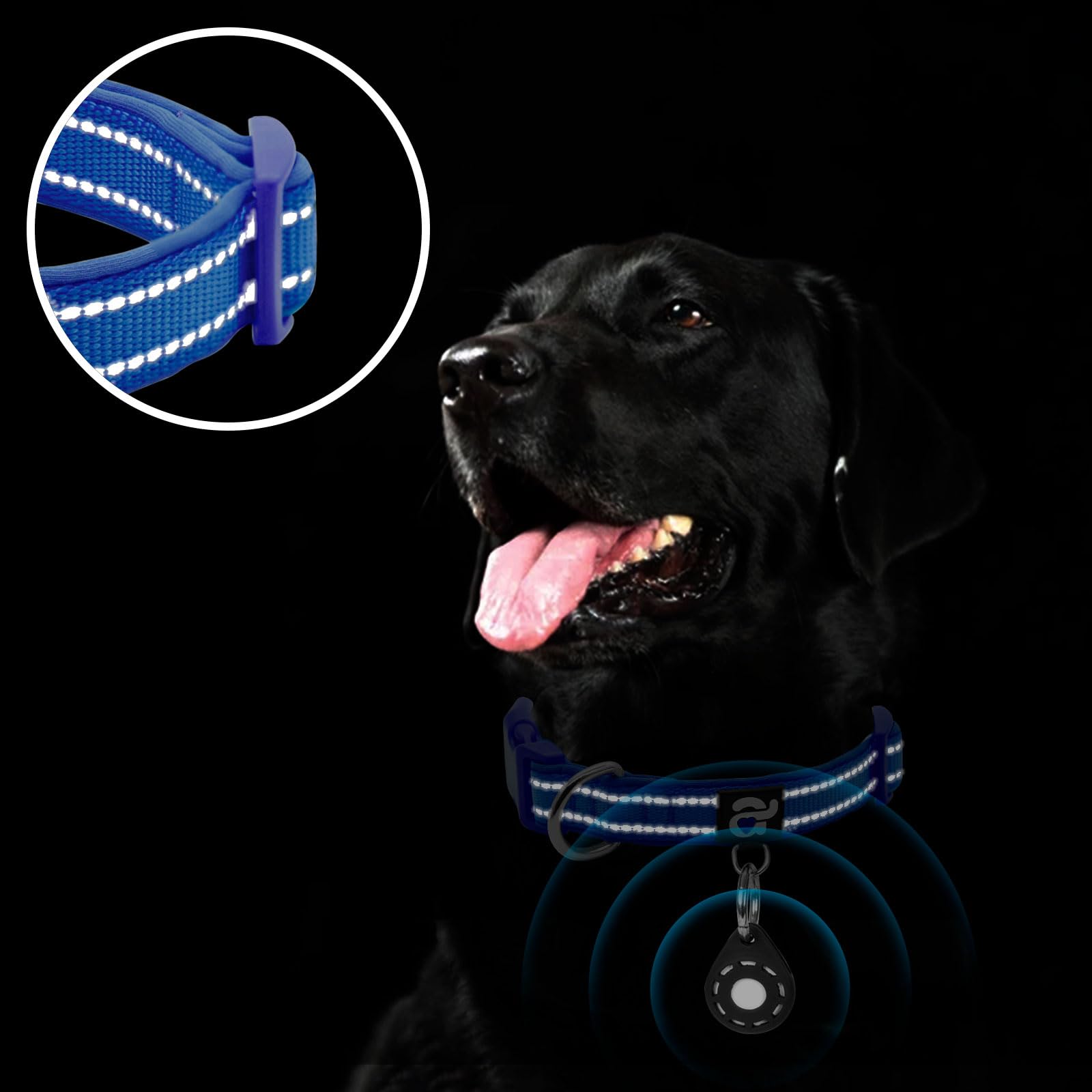 Azuza Reflective Dog Collar With Airtag Holder, Soft Neoprene Padded Pet Collar With Id Tag Ring, Adjustable For Large Dogs,Roya