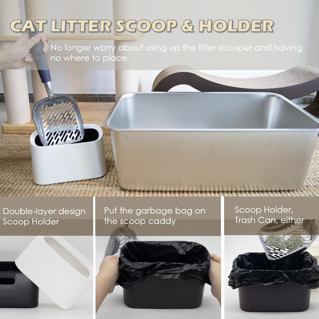 Vitisyao Heavy-Duty Cat Litter Scoop With Holder, Aluminium Cat Scoop Captures All Clumps, Kitty Metal Scooper, Cat Caddy For Li