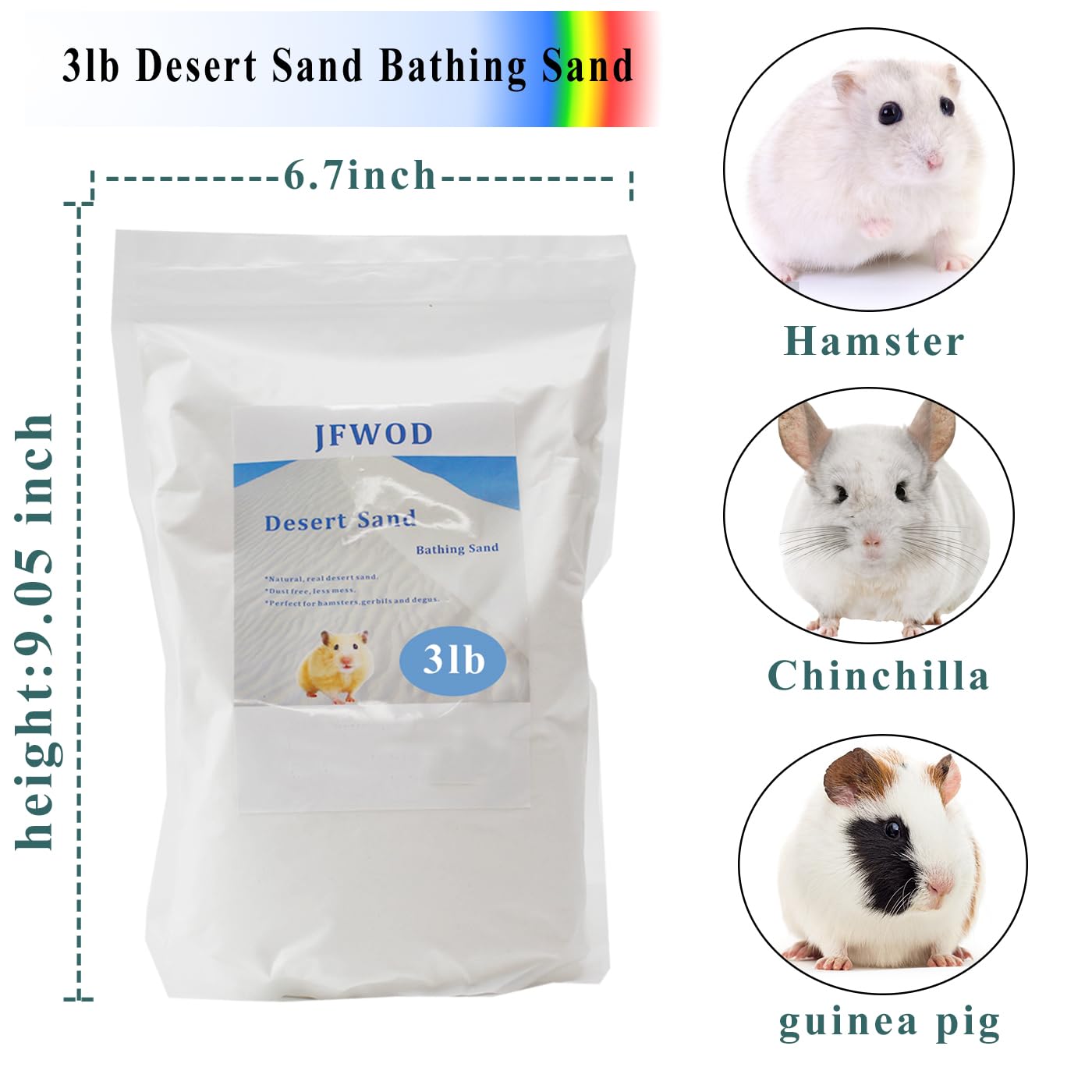 Jfwod Hamster Bath Sand, 3Lb Dust Free Desert Sand Or Potty Litter Sand For Hamster Chinchillas Gerbil Syrian Mice Small Animals