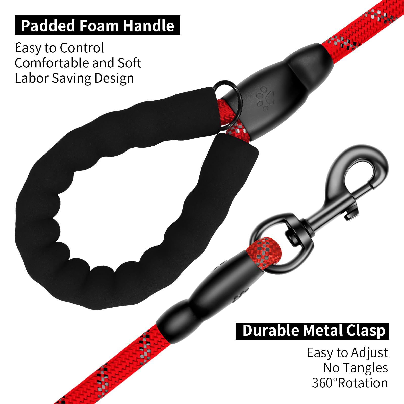 Perperqer Heavy Duty Dog Leash For Large Medium Small Breed Dogs, Reflective Rope Dog Leashes With Comfortable Handle,4/5/6 Ft P