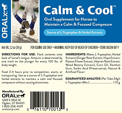 Oralx Calm and Cool for Horses. Calming Paste Formulated with L-Tryptophan & Herbal Extracts. Helps Maintain Calm, Focused Compo