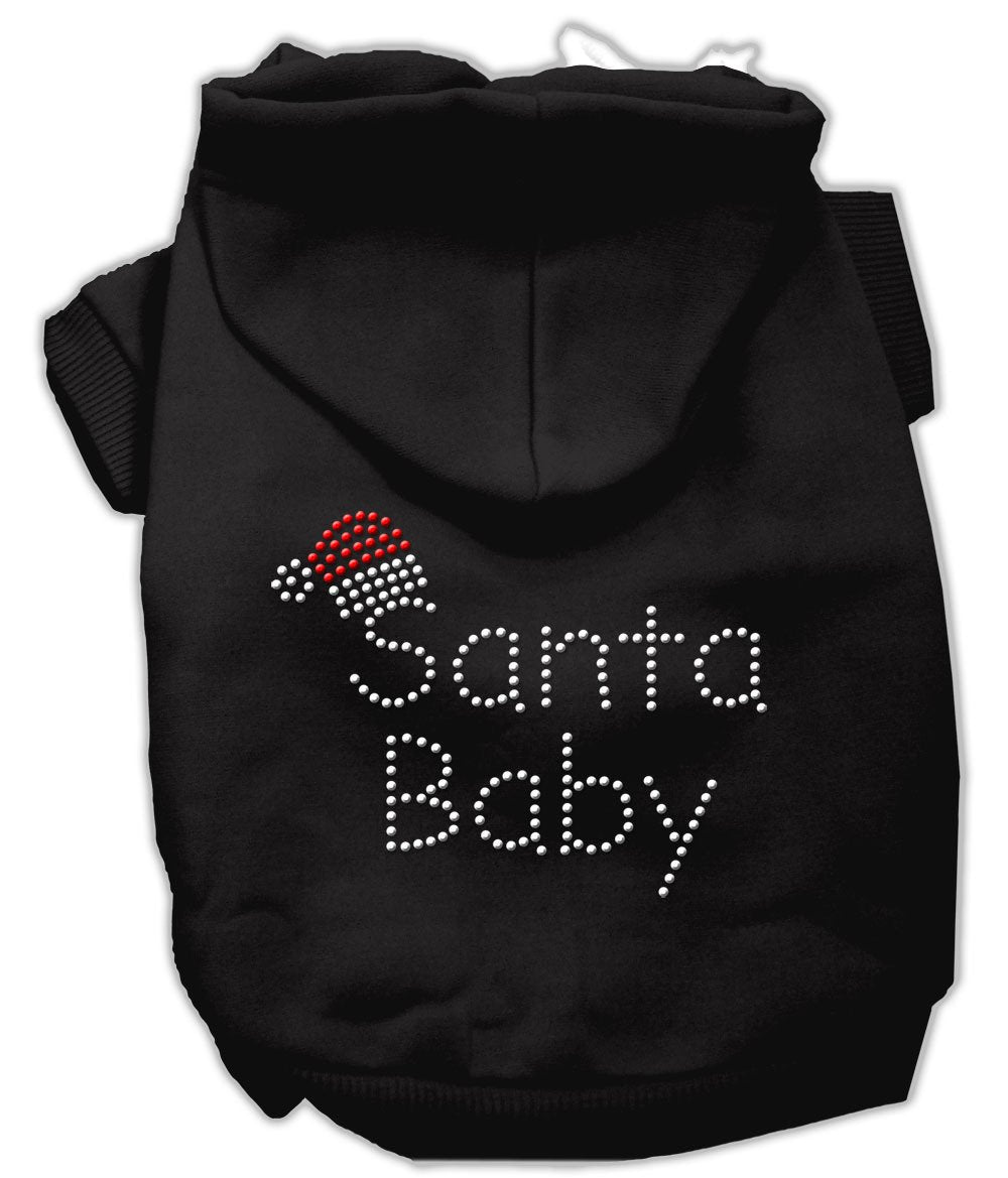 Christmas Pet, Dog & Cat Hoodie Rhinestone, &quot;Santa Baby&quot; Black SM (3-6 lbs.)