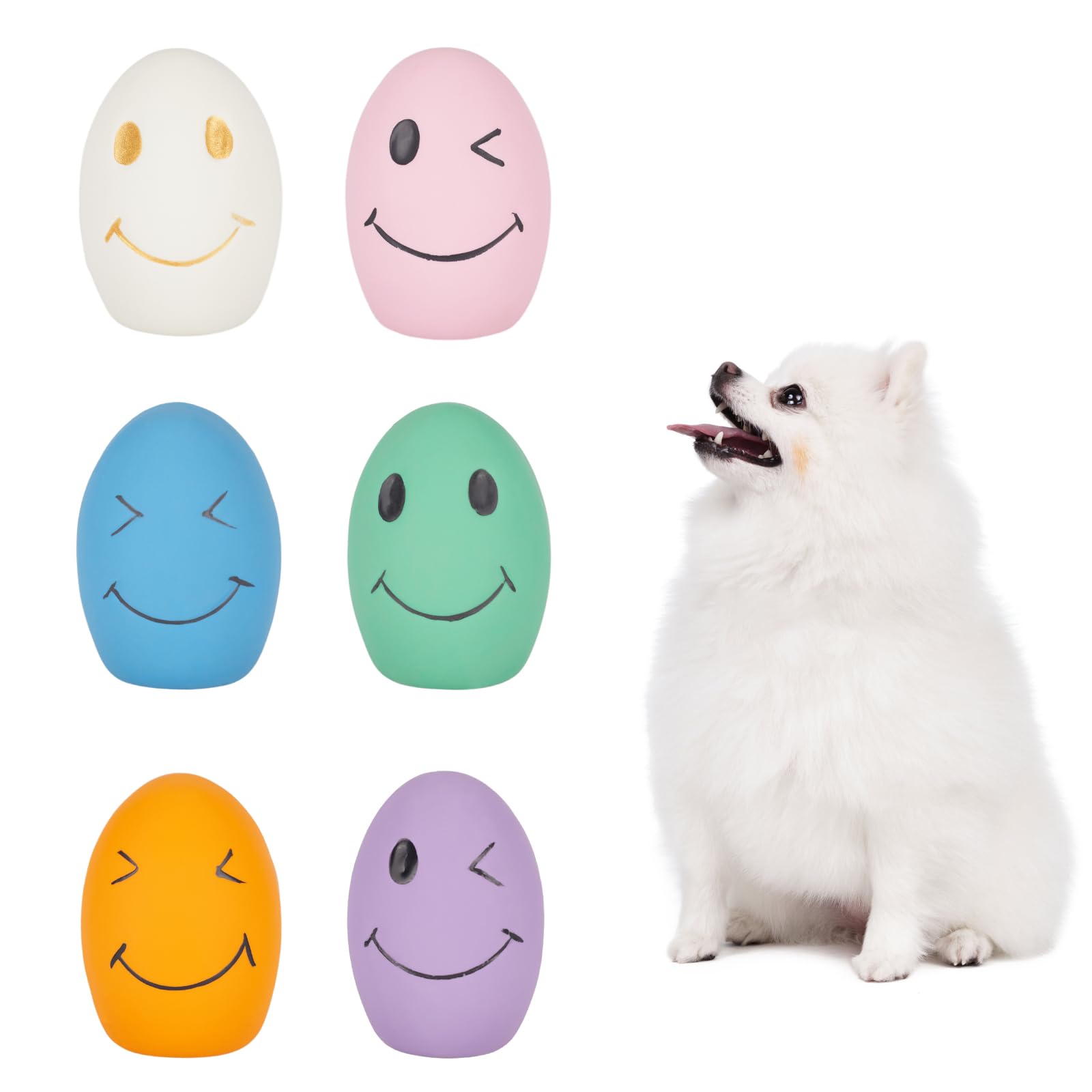 Gulucute Dog Squeaky Toy Latex Bouncy Egg Balls Squeaker For Small Dogs Puppy Durable Rubber Squeak Balls For Teddy Interactive 