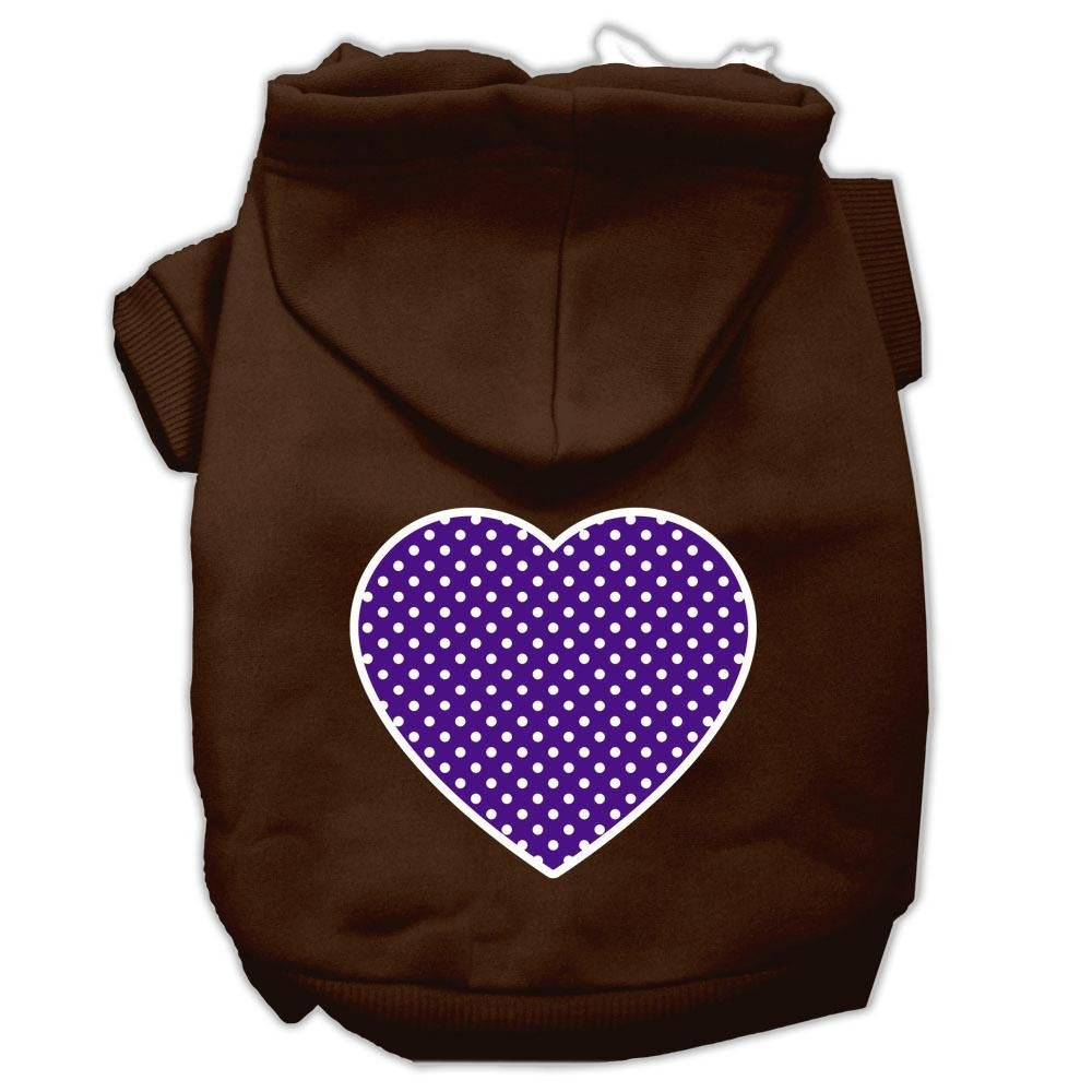 Pet Dog & Cat Hoodie Screen Printed, 'Purple Swiss Dots Heart' Brown Md (6-10 Lbs.)
