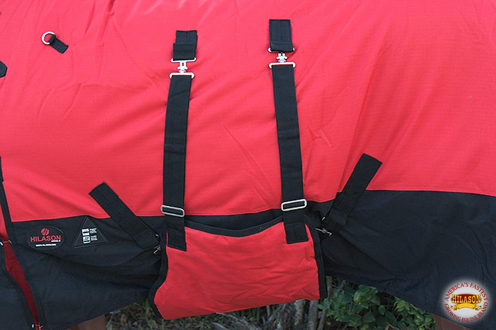 Hilason 1200D Winter Waterproof Poly Horse Blanket Belly Wrap Red | Horse Blanket | Horse 72 In
