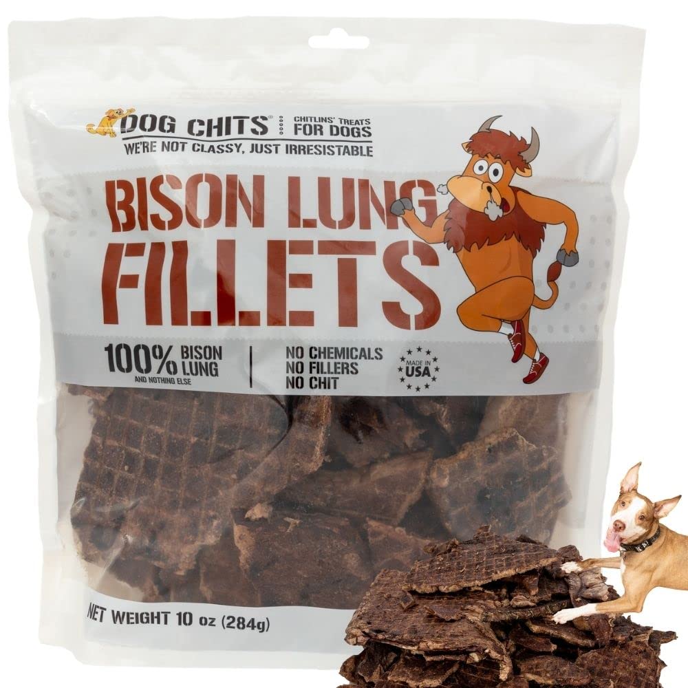 Dog Chits Bison Lung Fillets Dog and Puppy Treats - All Natural Grain and Chemical Free Training Chews - High Protein and Low Fa