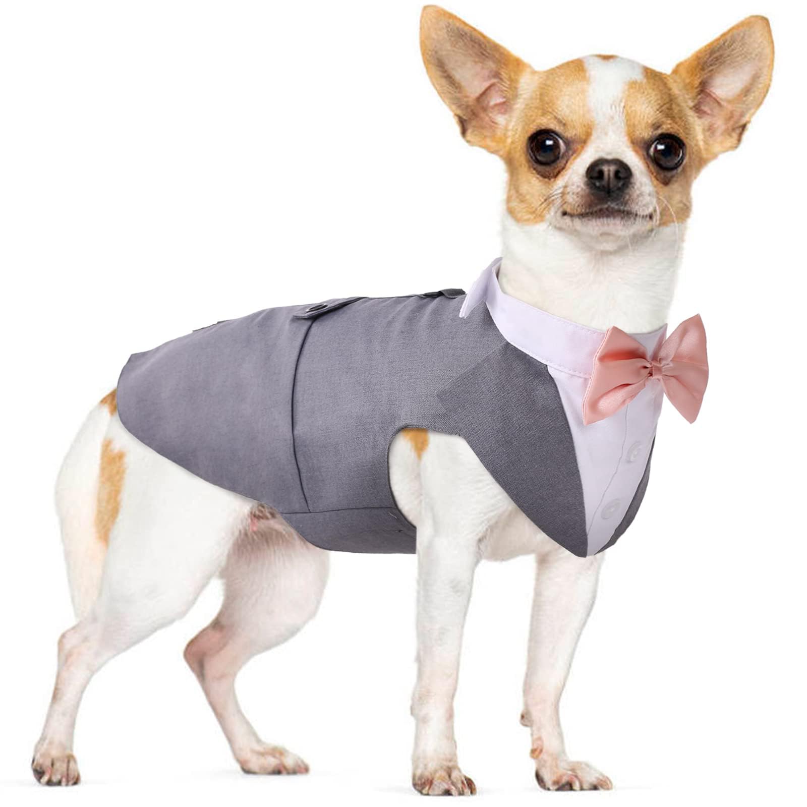 Pumyporeity Small Dog Bowtie Tuxedo Suit, Dog Wedding Outfit, Cat Tuxedo, Dog Tuxedo And Bandana Set For Chihuahua, Boston Terri