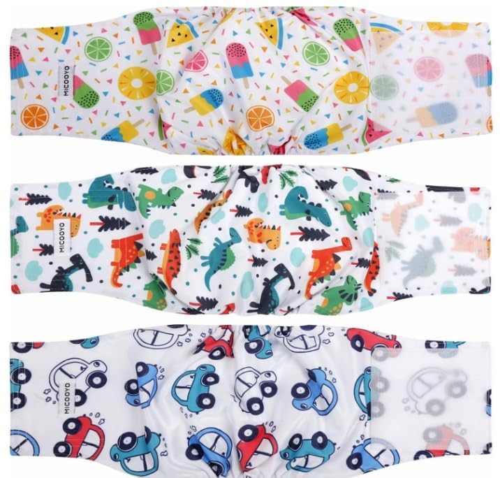 Micooyo Belly Bands For Male Dogs, 3 Pack Reusable Dog Diapers Male For Puppy Doggie, Washable Male Dog Wraps (L, Car)