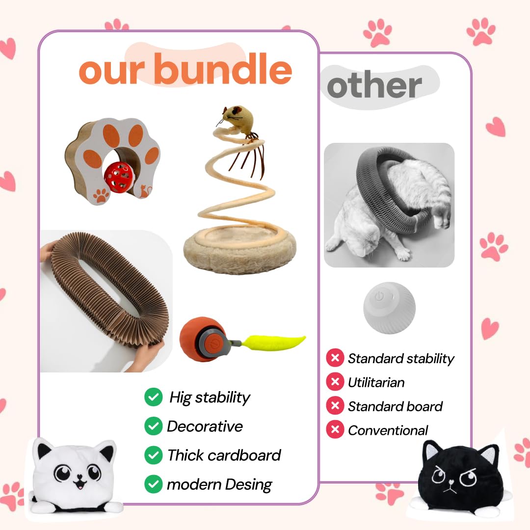 JUMPSELL Kitty Kurlz Cat Toy - Interactive Cat Scratcher Set with Flexible Cardboard Accordion, Plush Mouse & Magic Organ Toy -