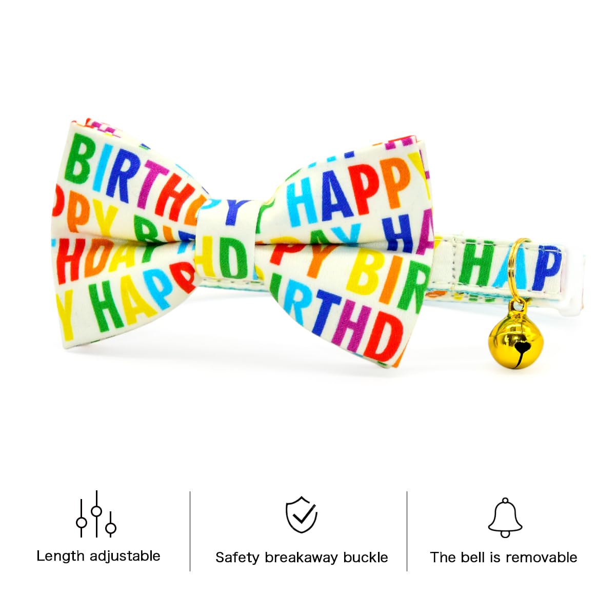 Happy Birthday Cat Breakaway Collar Bow Tie With Bell, Wedding/Birthday Cat Accessories