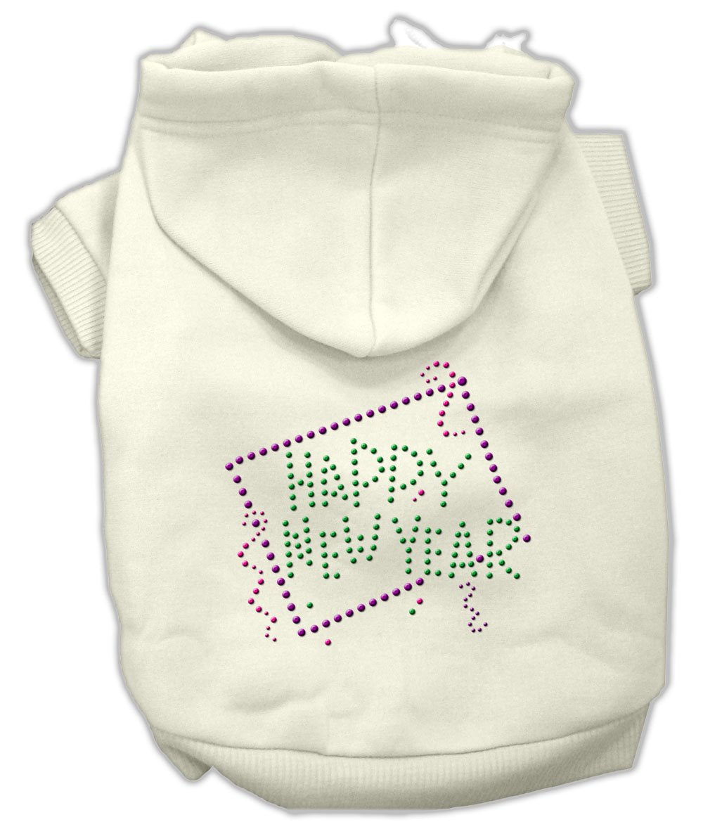 Pet, Dog & Cat Hoodie Rhinestone, Happy New Year Cream SM (3-6 lbs.)