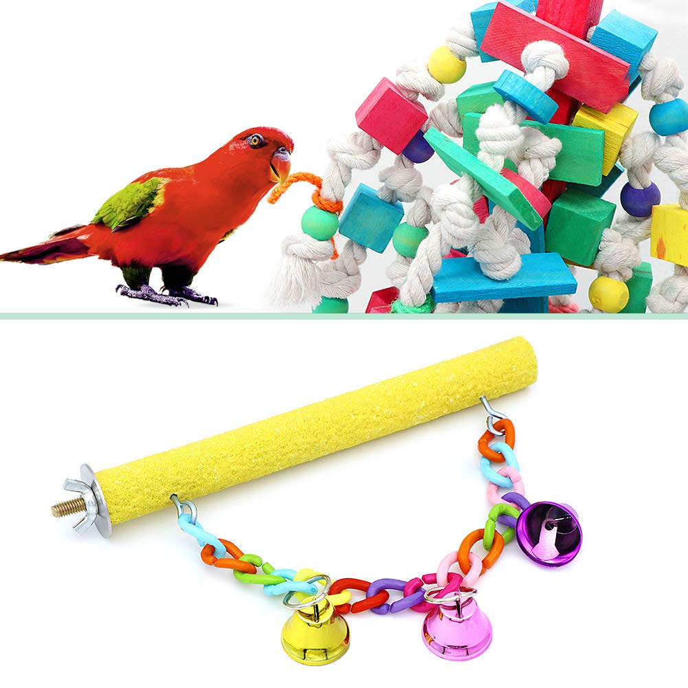 Petuol Bird Toys, Large Bird Swing Toys, 3 Pcs Parrot Toys Chewing Wood With Bells Toys For Small Macaws Cockatoos, Alexandrine
