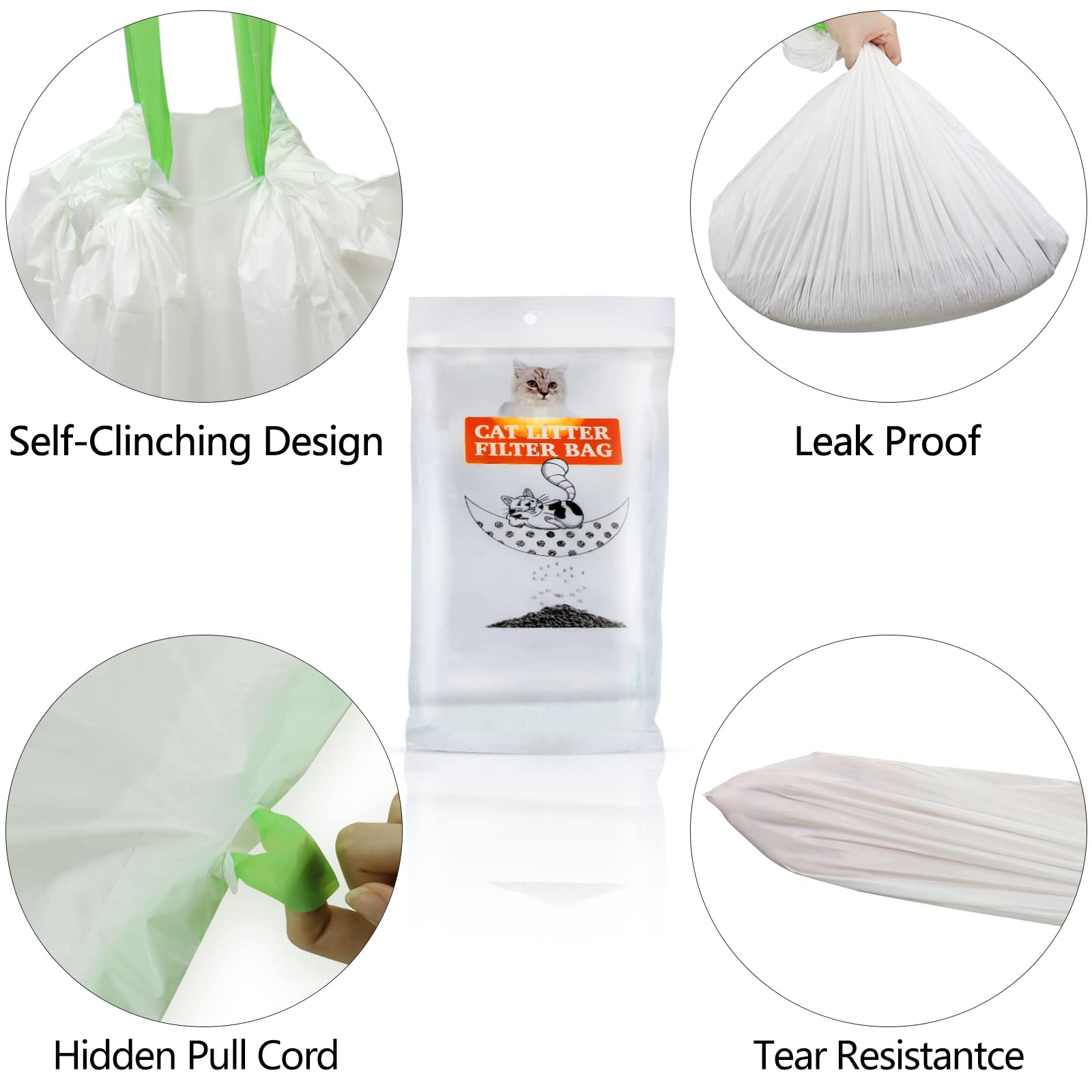 Sifting Cat Litter Box Liners Bags with Holes-Drawstring Scratch Resistant Waste (1, 36x18 Inch (Pack of 7))
