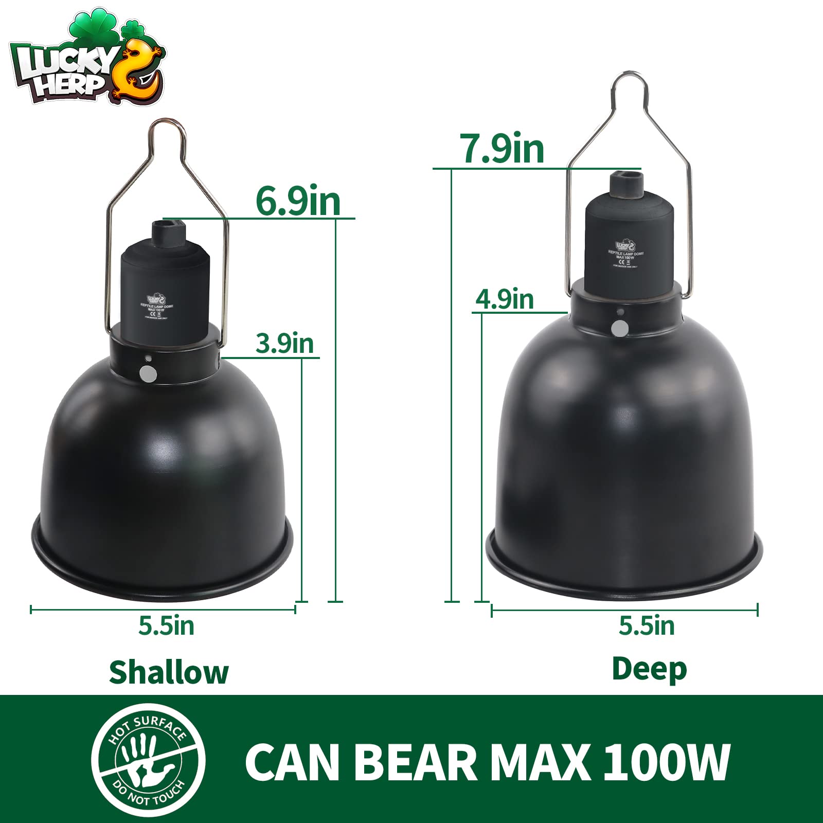 Lucky Herp Aluminum 5.5Inch Deep Dome Reptile Light Fixture, Reptile Heat Lamp Fixture For Uvb Bulb Basking Heat Bulb