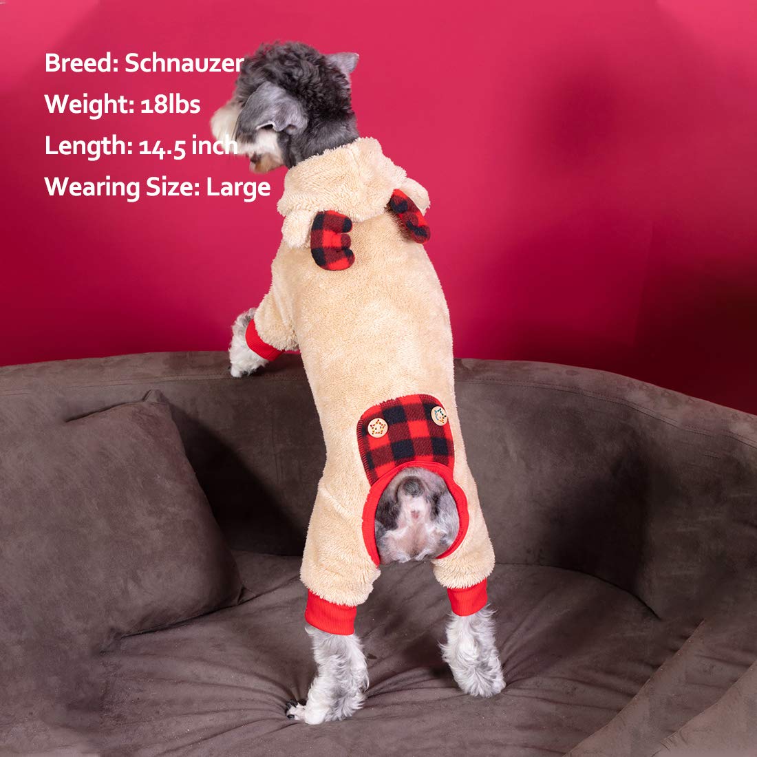 Kyeese Holiday Dog Pajama Christmas Reindeer With Bowtie Red Buffalo Check Small Dog Pajamas Plaid Pet Pajamas,X-Large