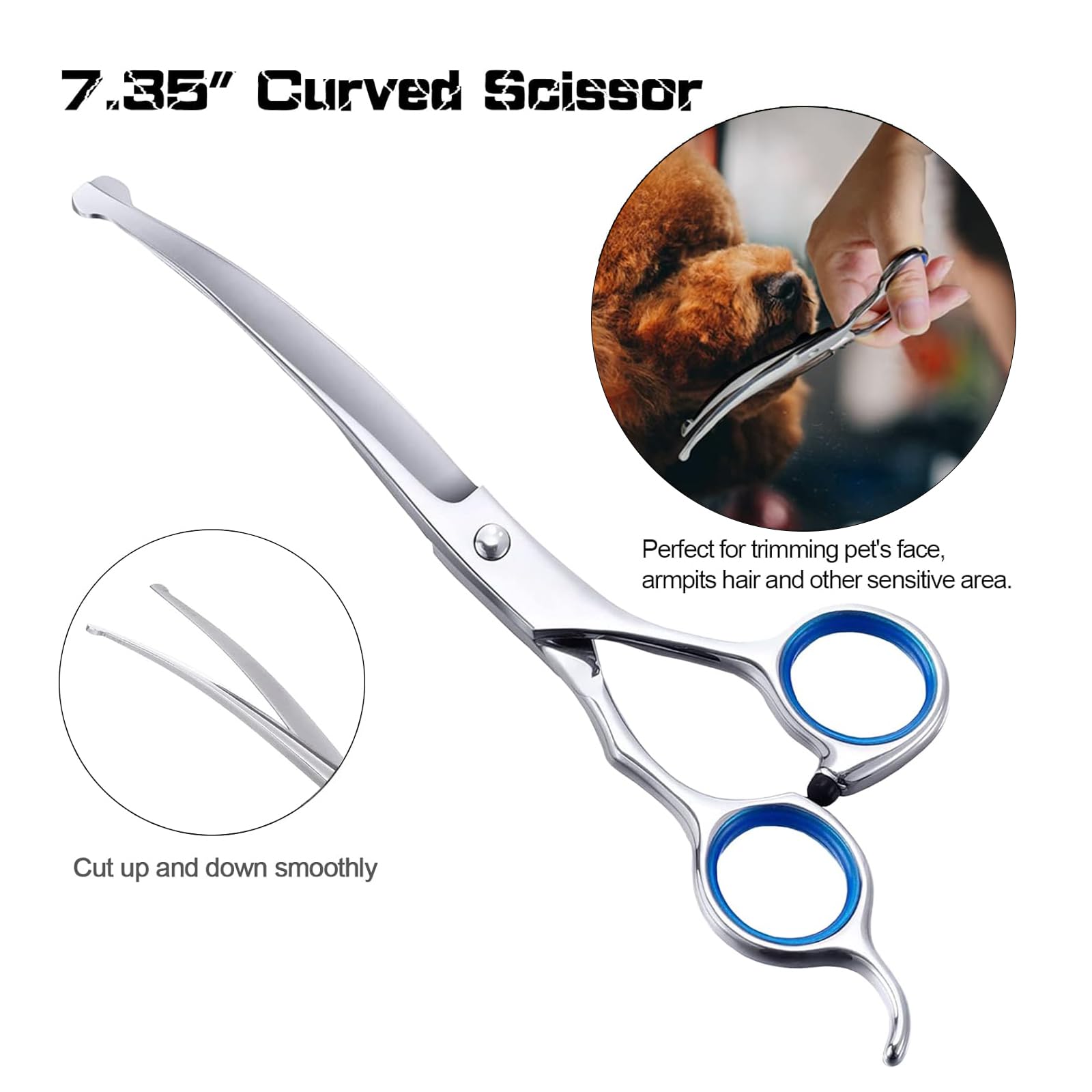 Scedream Dog Scissors - 6 In 1 Pet Grooming Set, Curved Tips, Blue