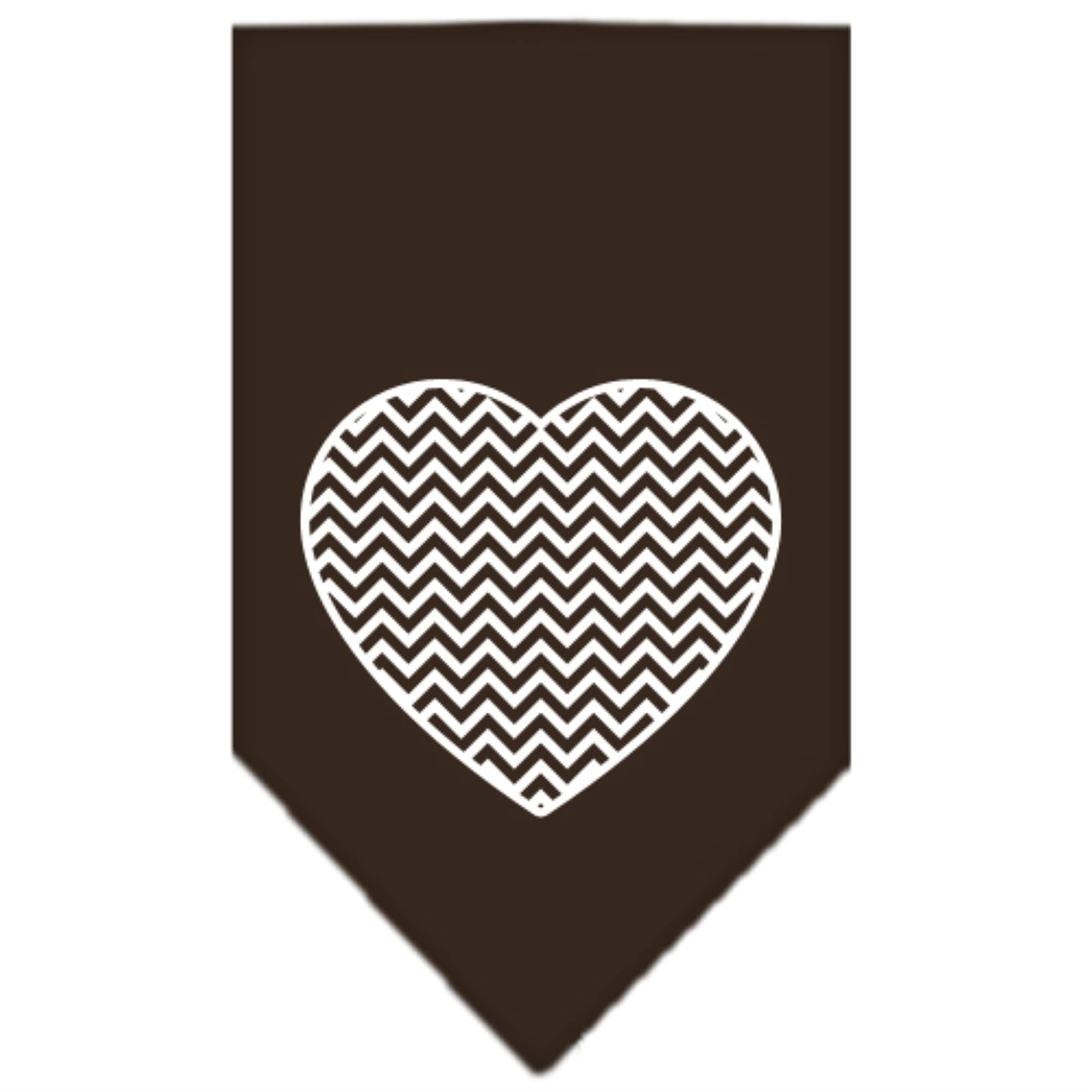 Pet and Dog Bandana Screen Printed, Chevron Heart Brown Small
