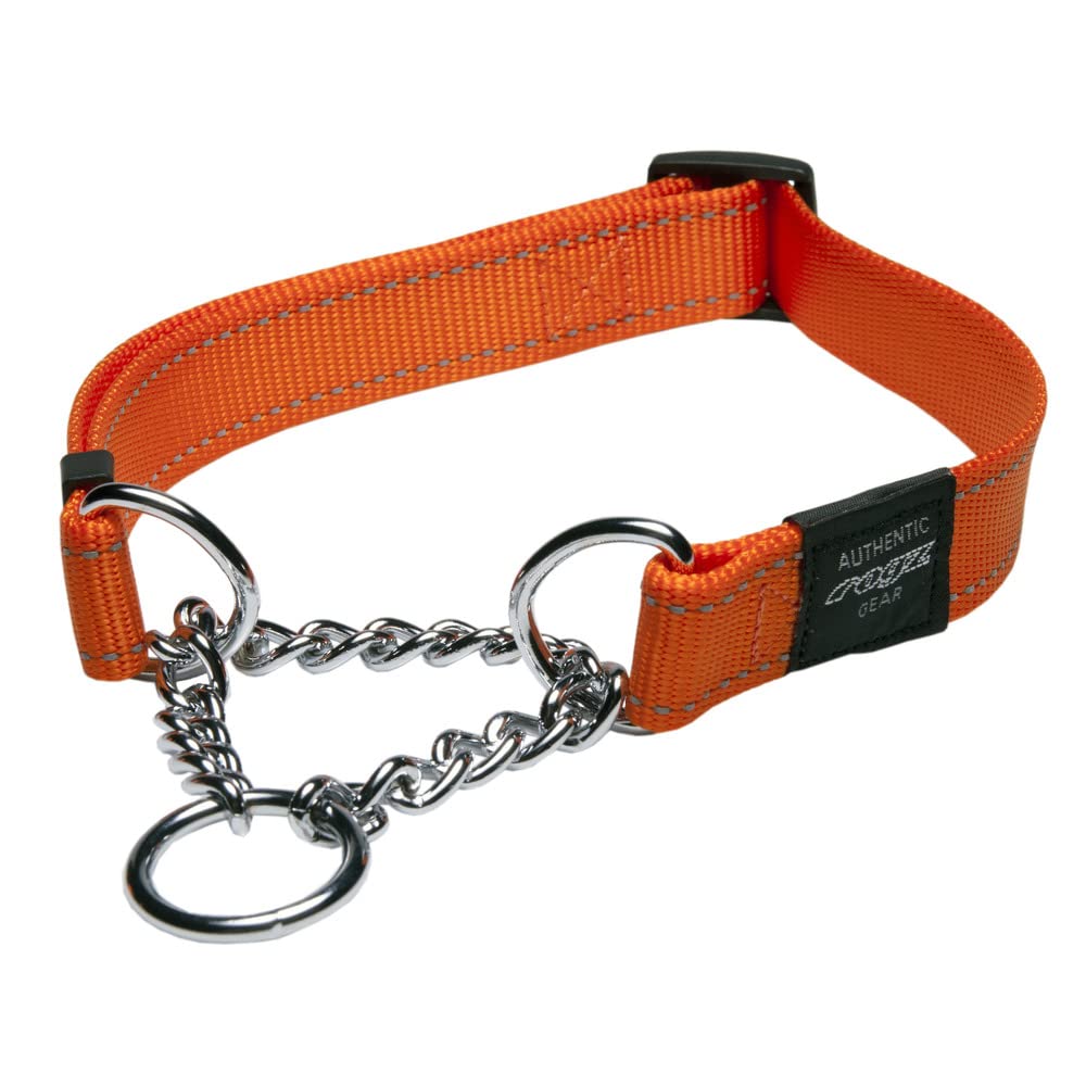 Rogz Utility Extra Large 1-Inch Reflective Lumberjack Obedience Half-Check Dog Collar, Orange