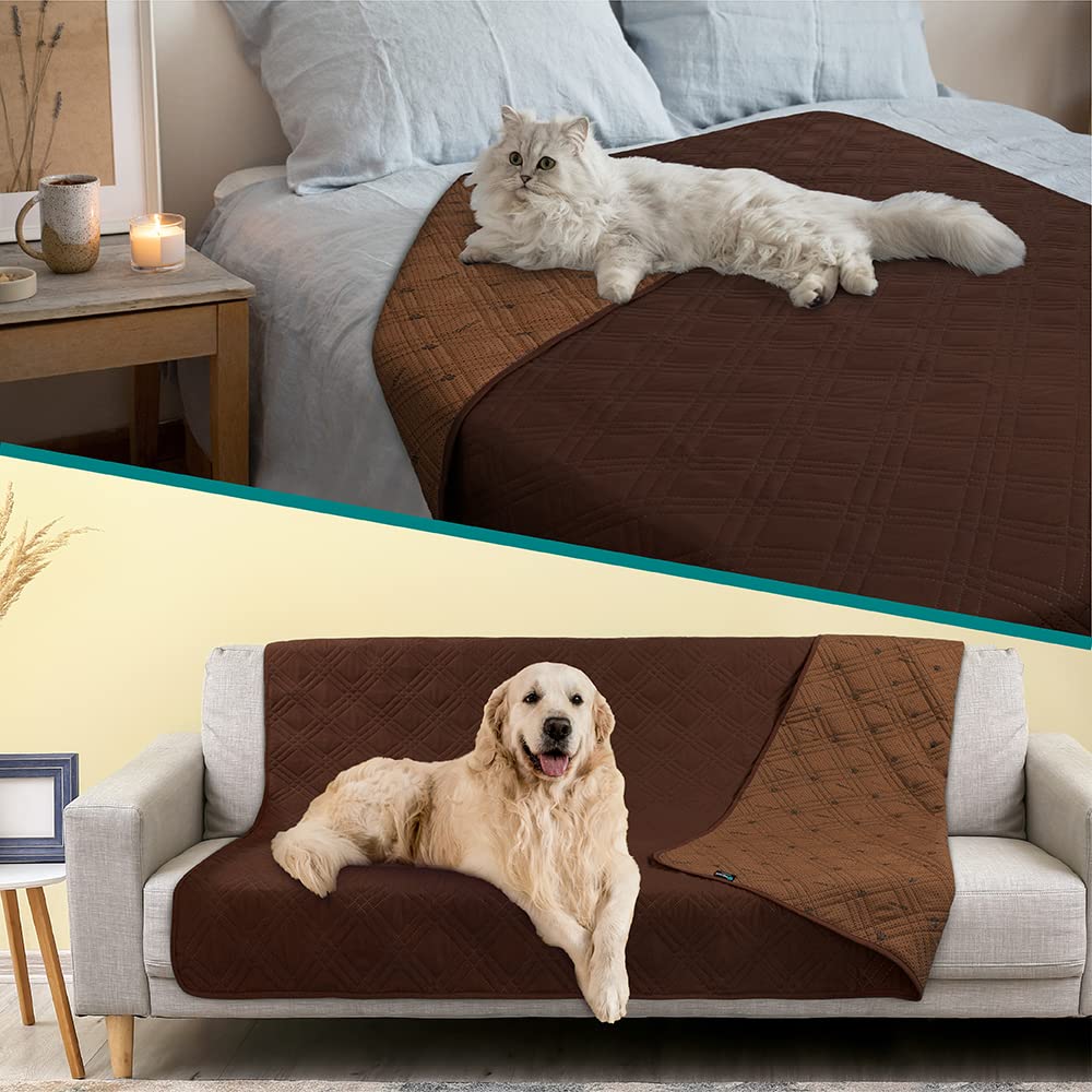 Petami Waterproof Dog Bed Cover Pet Blanket For Medium Large Dog, Couch Cover Sofa Furniture Protector For Dogs Cat, Reversible Water-Resistant Anti-Slip Pad Mat Quilt Washable, 52X82 Brown