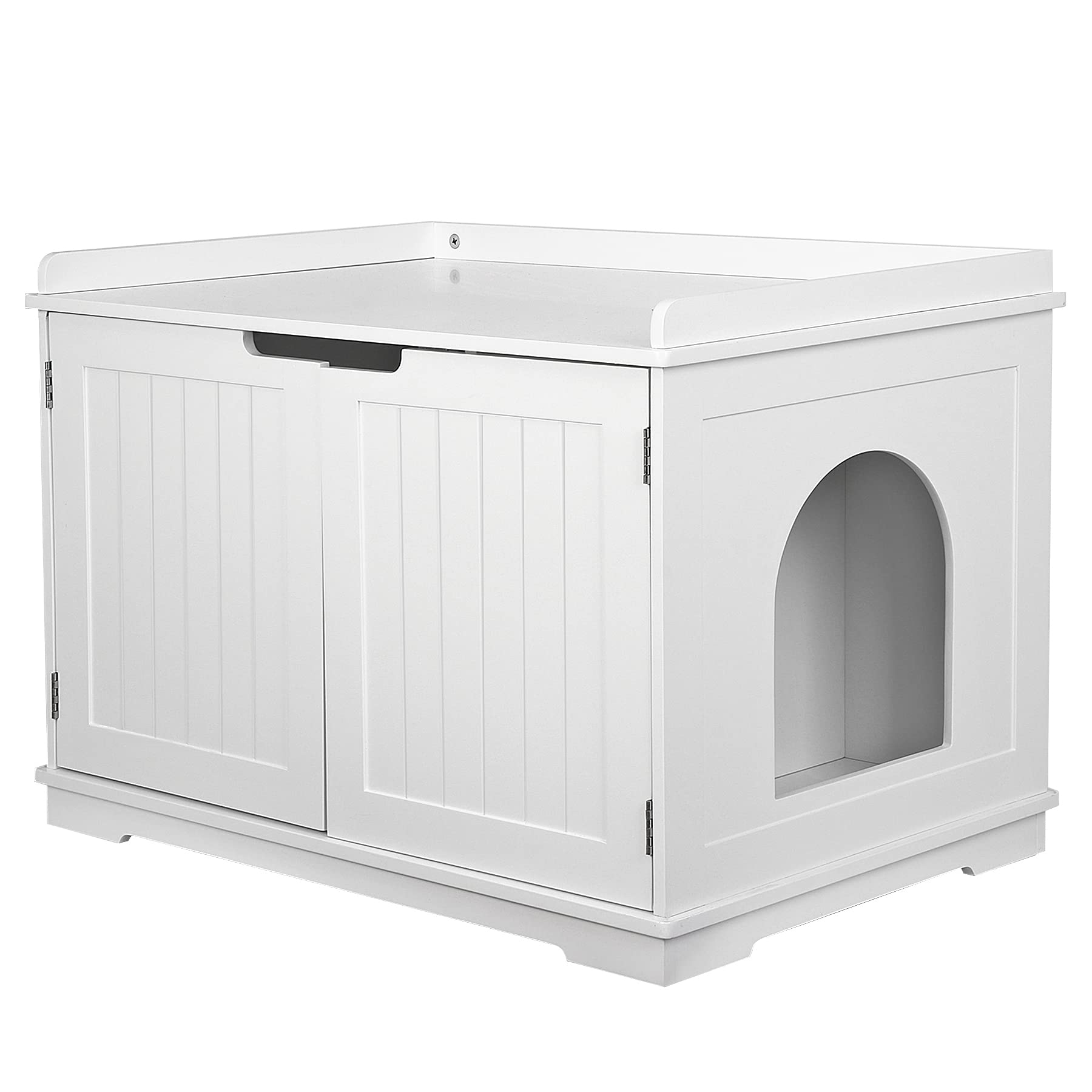 Saicool Cat Litter Box Enclosure Furniture Wooden W/Adjustable Divider, Indoor Cat House Storage Cabinet,End Table,For Large Cat