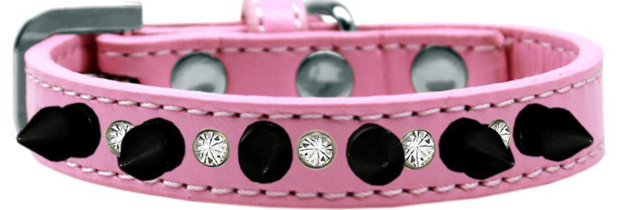 Mirage Pet Products Crystal and Black Spikes Dog Collar, Size 12, Light Pink