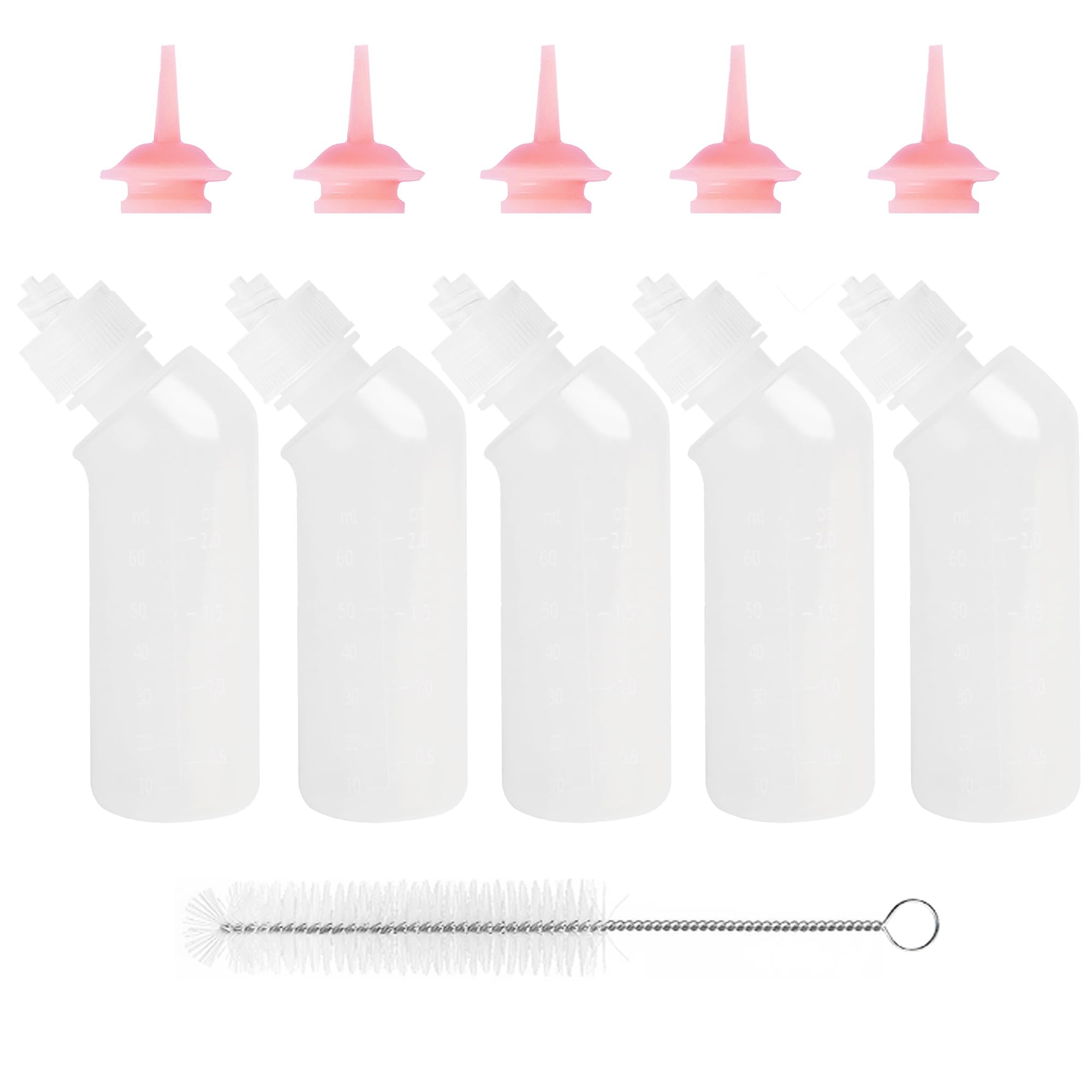 FEDIPUP Pack of 5 Reusable Pet Nursing Bottles with Short Silicone Nipples - Curved Feeding Bottles for Newborn Kittens, Puppies