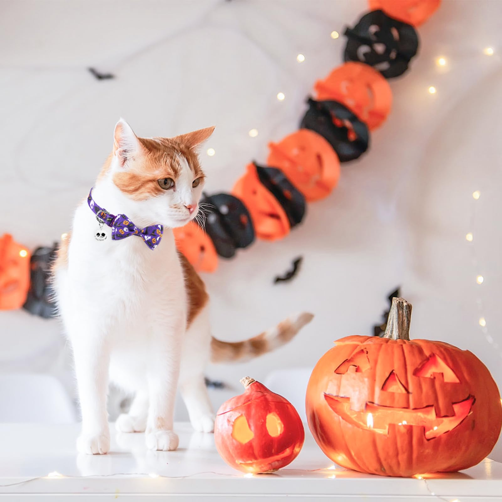 Pupteck Halloween Cat Collar With Bell Breakaway 3 Packs, Kitten Collar With Bowtie For Boy Girl Small Pets, Puppy, Bunny Outfit Costume