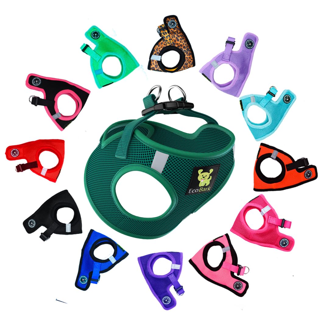 Ecobark Step In Dog Harness - Eco-Friendly Teacup Dog Harnesses For Xxs, Xs, And Small Dogs - Reflective And Adjustable Mini Body Halter Vest -Tiny Soft Mesh Toy Breed Harness (Forest Green, Xxs)