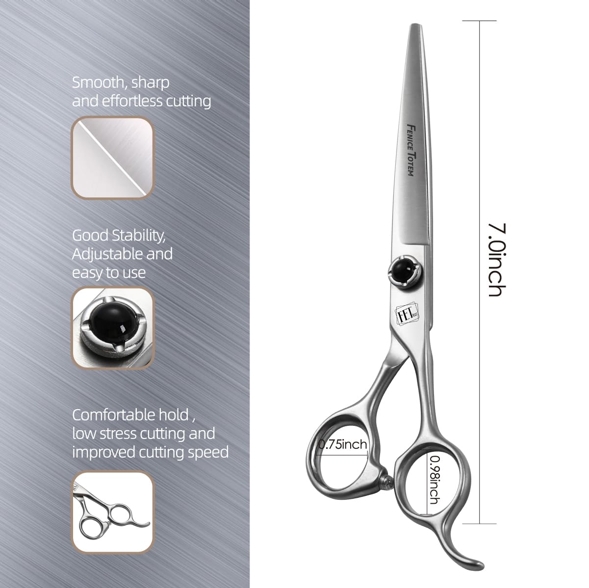 Fenice Totem Dog Grooming Scissors: 7 inch Pet Shears Made Of Japanese 9CR Advanced Stainless Steel Professional Grooming Scisso