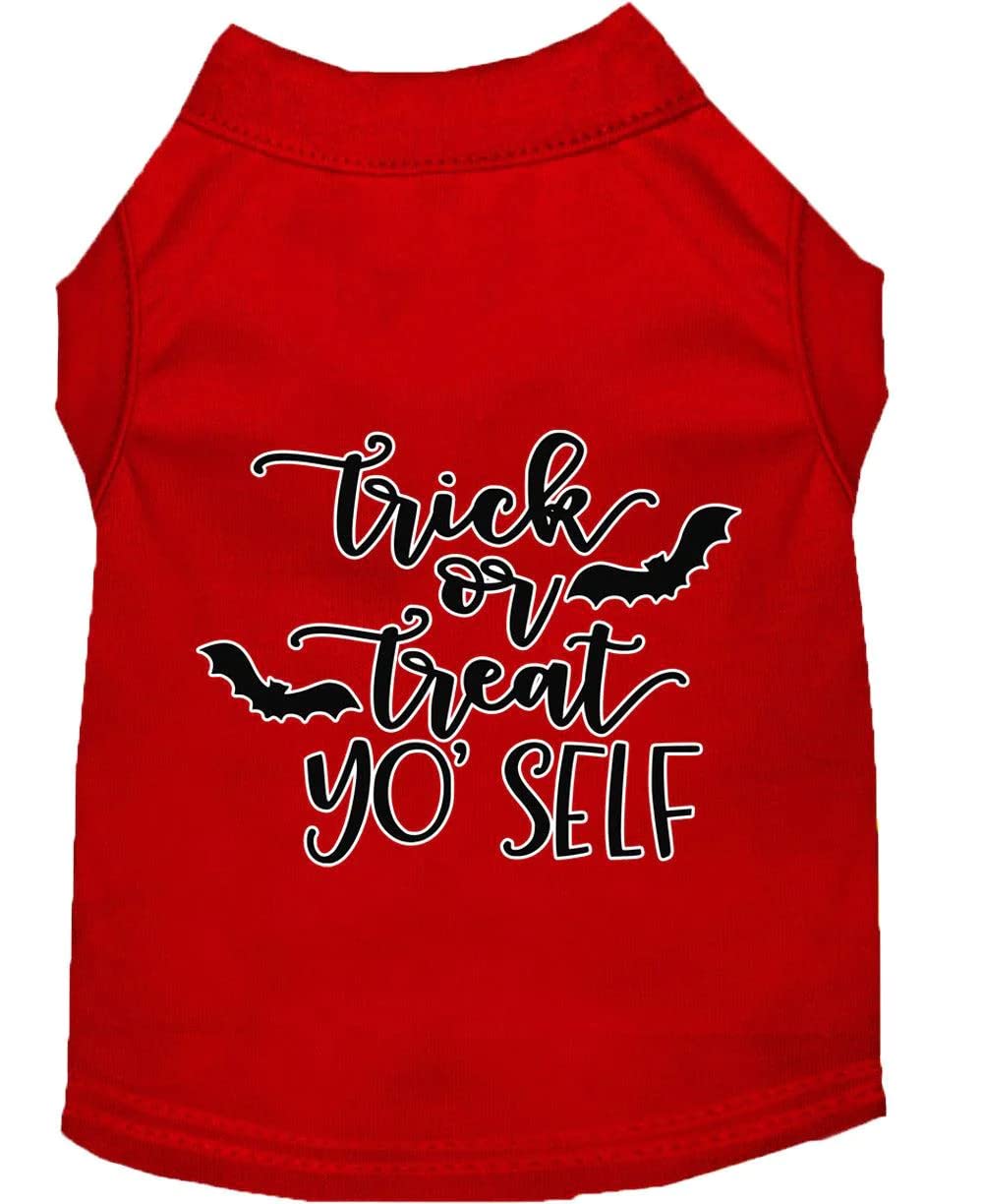 Halloween Pet Dog & Cat Shirt Screen Printed, "Trick Or Treat Yo' Self" Red XS (0-3 lbs.)