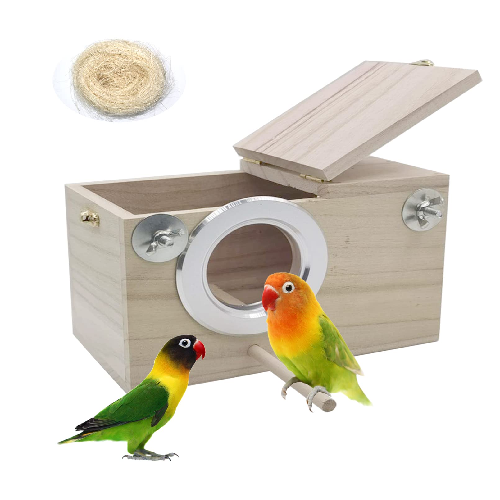 PINVNBY Parakeet Nesting Box Bird House Wood Breeding Box Parrots Mating Box for Lovebirds Budgie Finch Cockatoo Canary and Medi