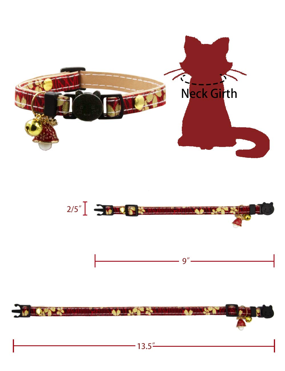 Icicecream Christmas Cat Collar Breakaway With Bell 2 Pack Kitten Collar Red Blue Floral Pattern Xmas Kitten Collar With Removab