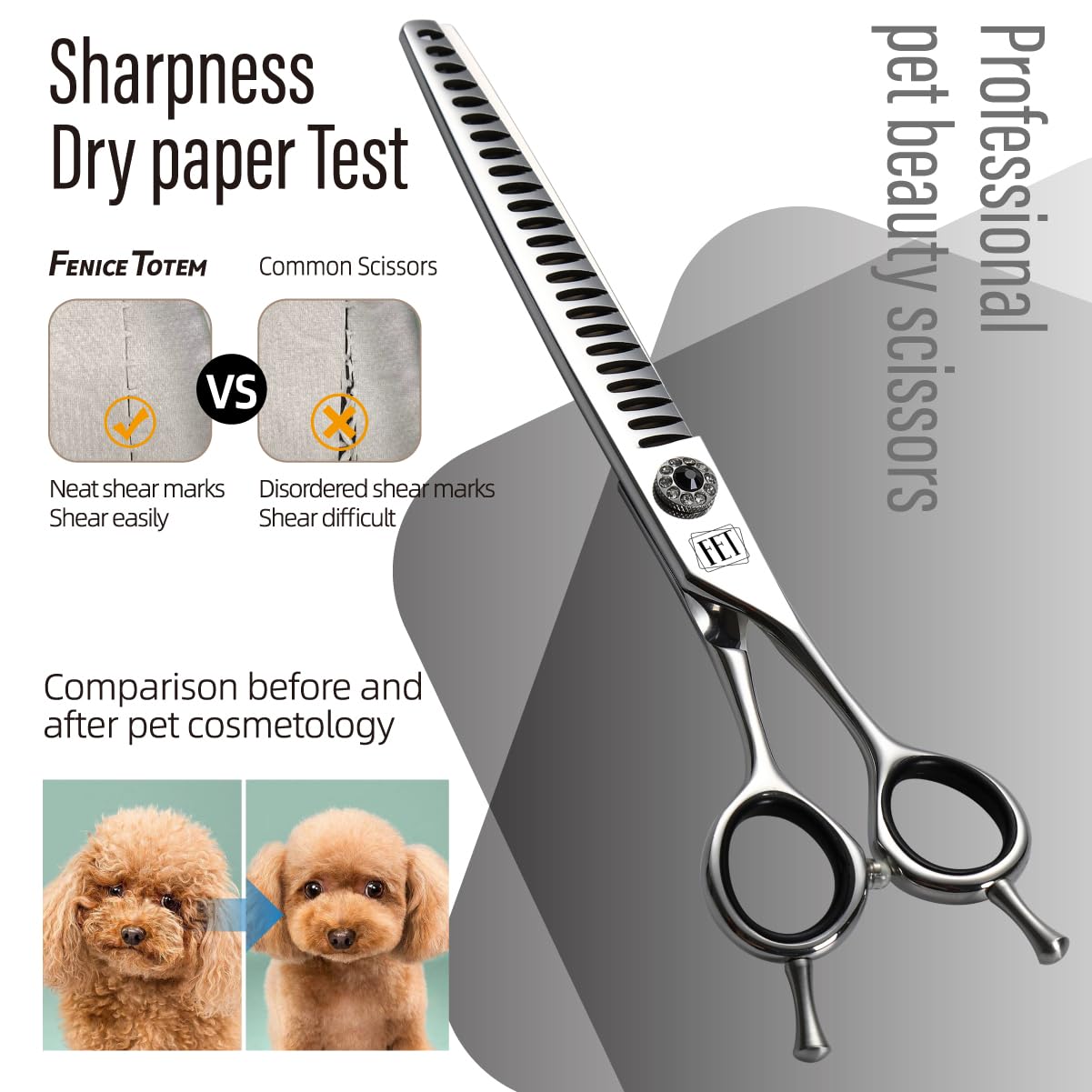 Fenice Totem Dog Grooming Scissors: 7.5 Inch Pet Chunker Shears Made Of Japanese 440C Advanced Stainless Steel Professional Groo