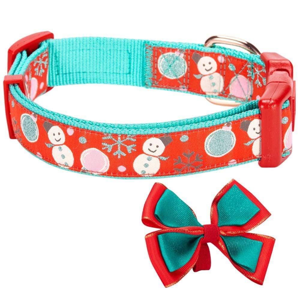 Blueberry Pet 4 Patterns Christmas Moments Of Excitement Snowman Making Designer Adjustable Bowtie Dog Collar, X-Small, Neck 8'