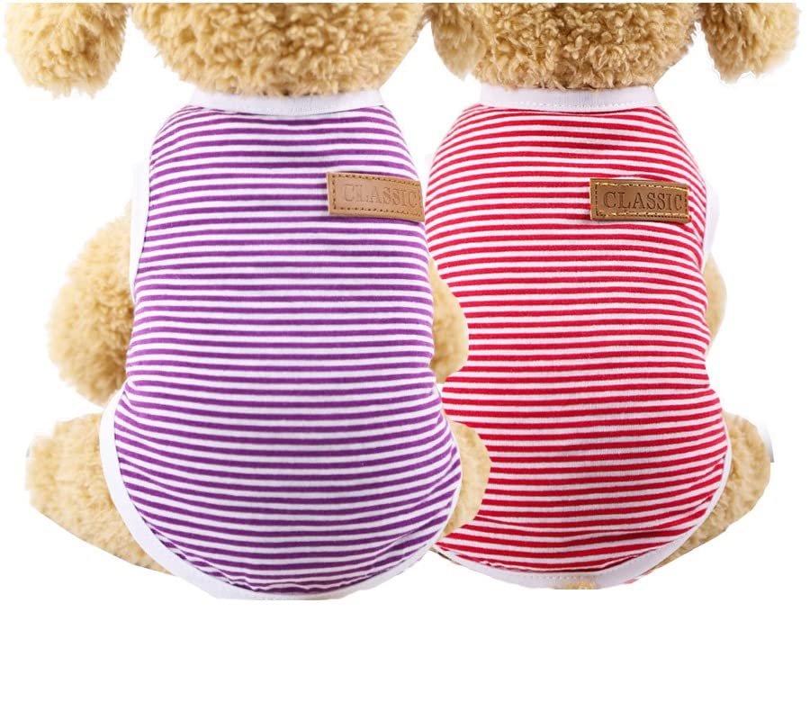 Kutkut Set Of 2 Pcs Striped T-Shirt Puppy Clothes For Small Dogs Cats, Summer Cotton Vest Doggy Tee Tank Top For Shihtzy, Toypoo