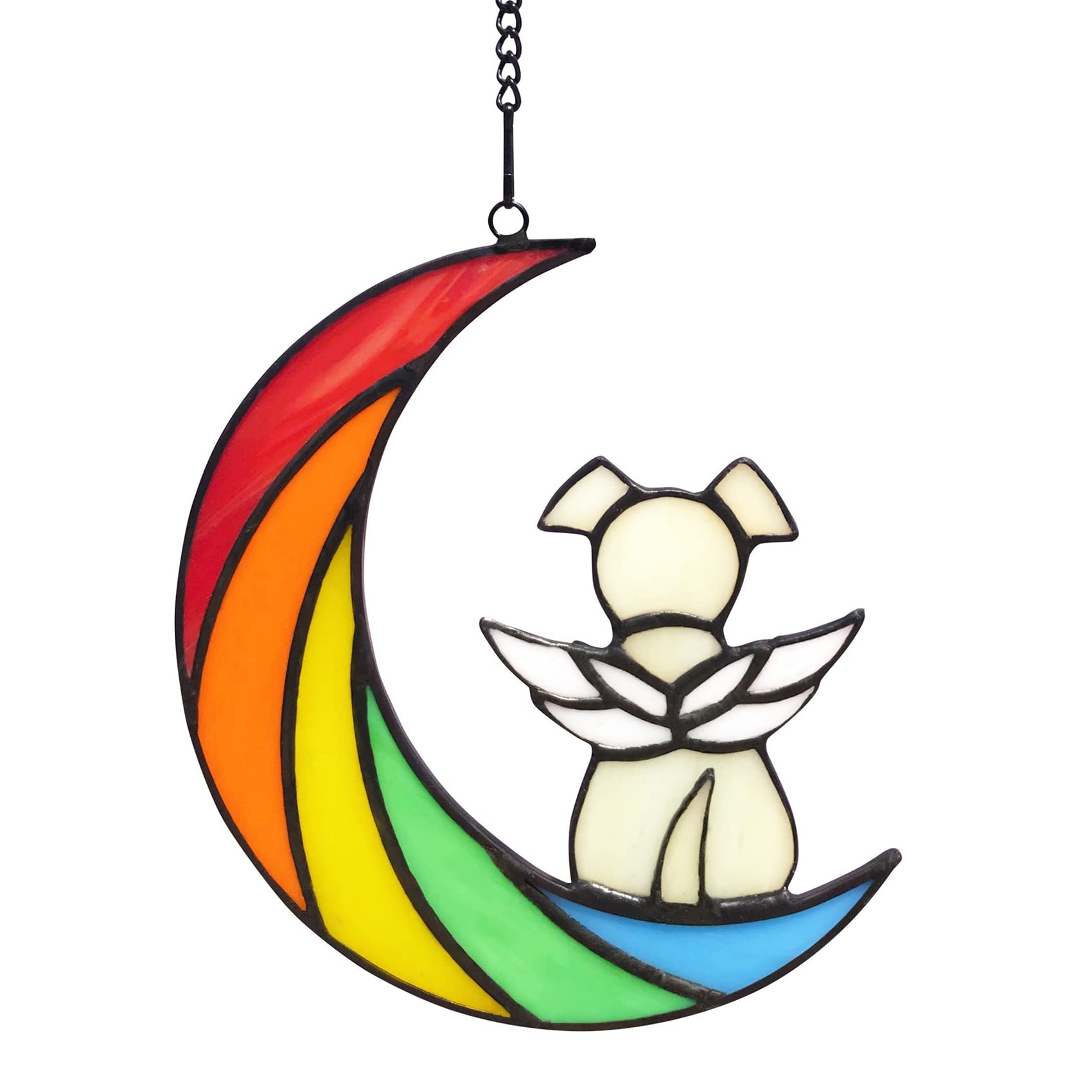 Lcensp Stained Glass Rainbow Bridge Dog Memorial Gifts for Loss of Dog Sympathy Remembrance Suncatcher, Angel Wings Pet Loss Ber