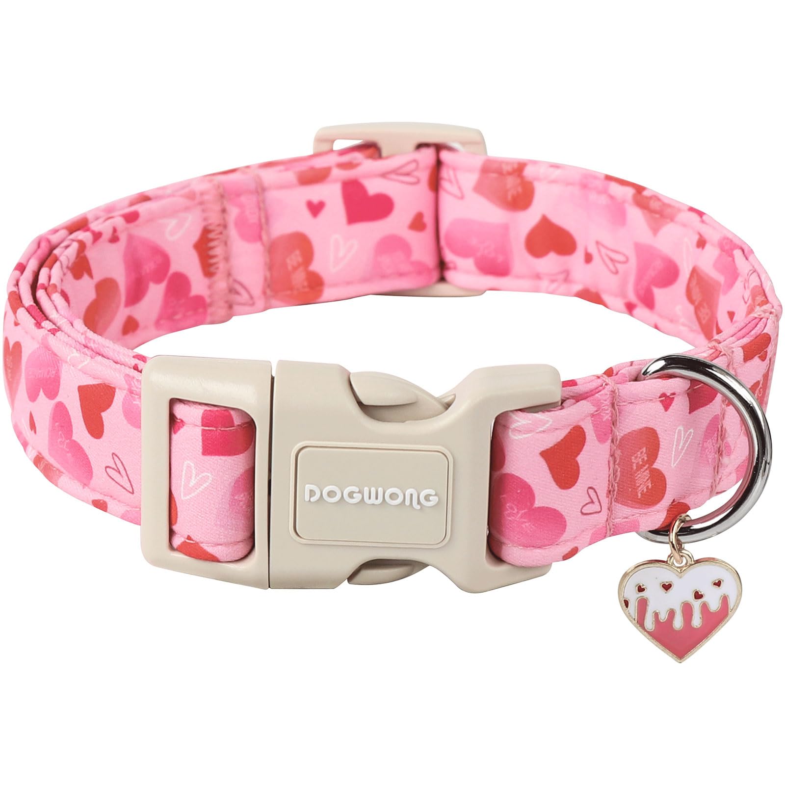 Dogwong Valentine'S Dog Collar, Cute Heart Dog Collars, Adjustable Valentine Pink Heart Pet Collars Design Dog Collar With Quick