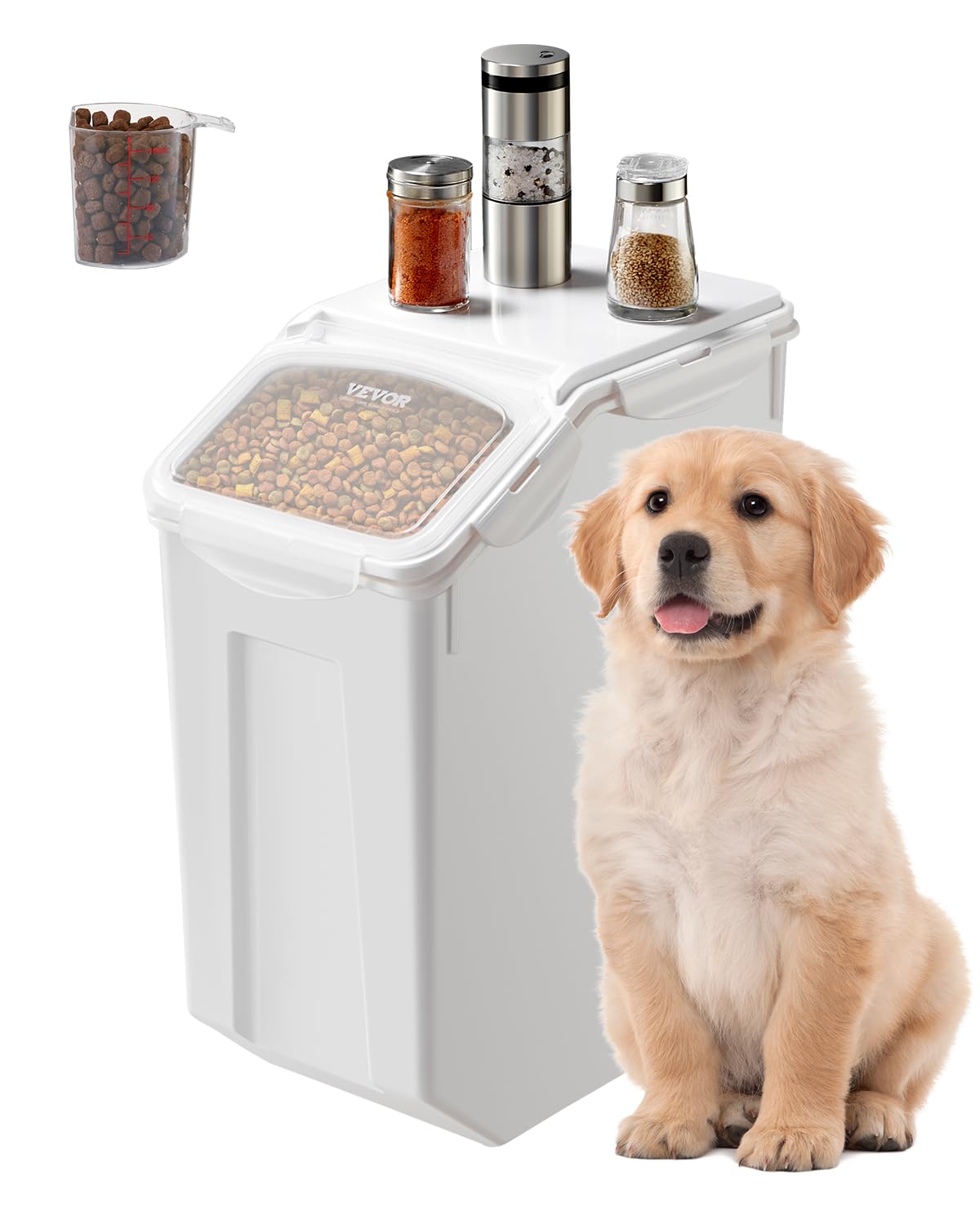 VEVOR Rice Storage Container, 4.5Gallon/20L Capacity Large Dog Food Dispenser Bin, Kitchen Ingredient Grain Cereal Flour Bin, Pe