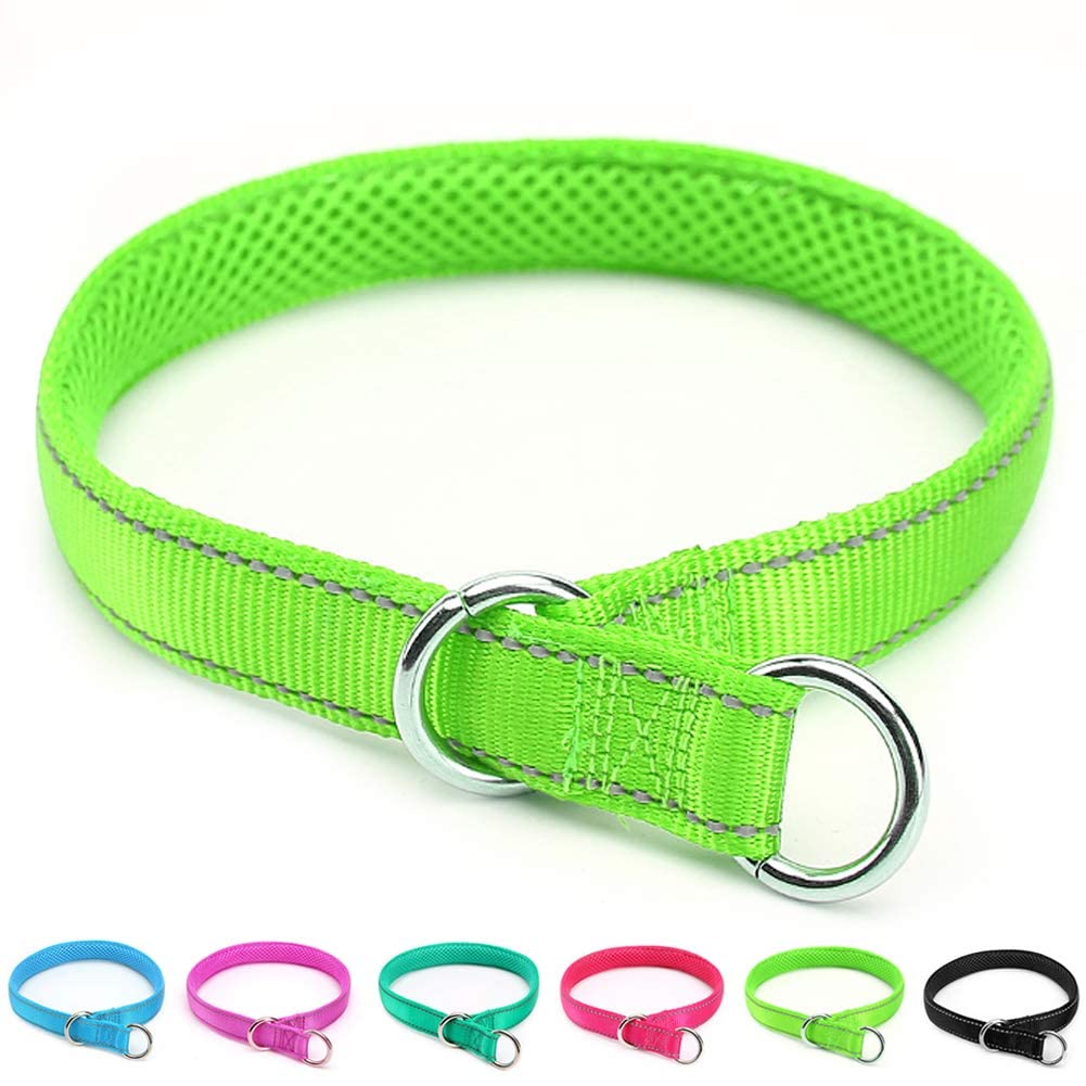 Mycicy Reflective Dog Choke Collar, Soft Nylon Training Slip Collar For Dogs (5/8' W X 15.5' L, Green)