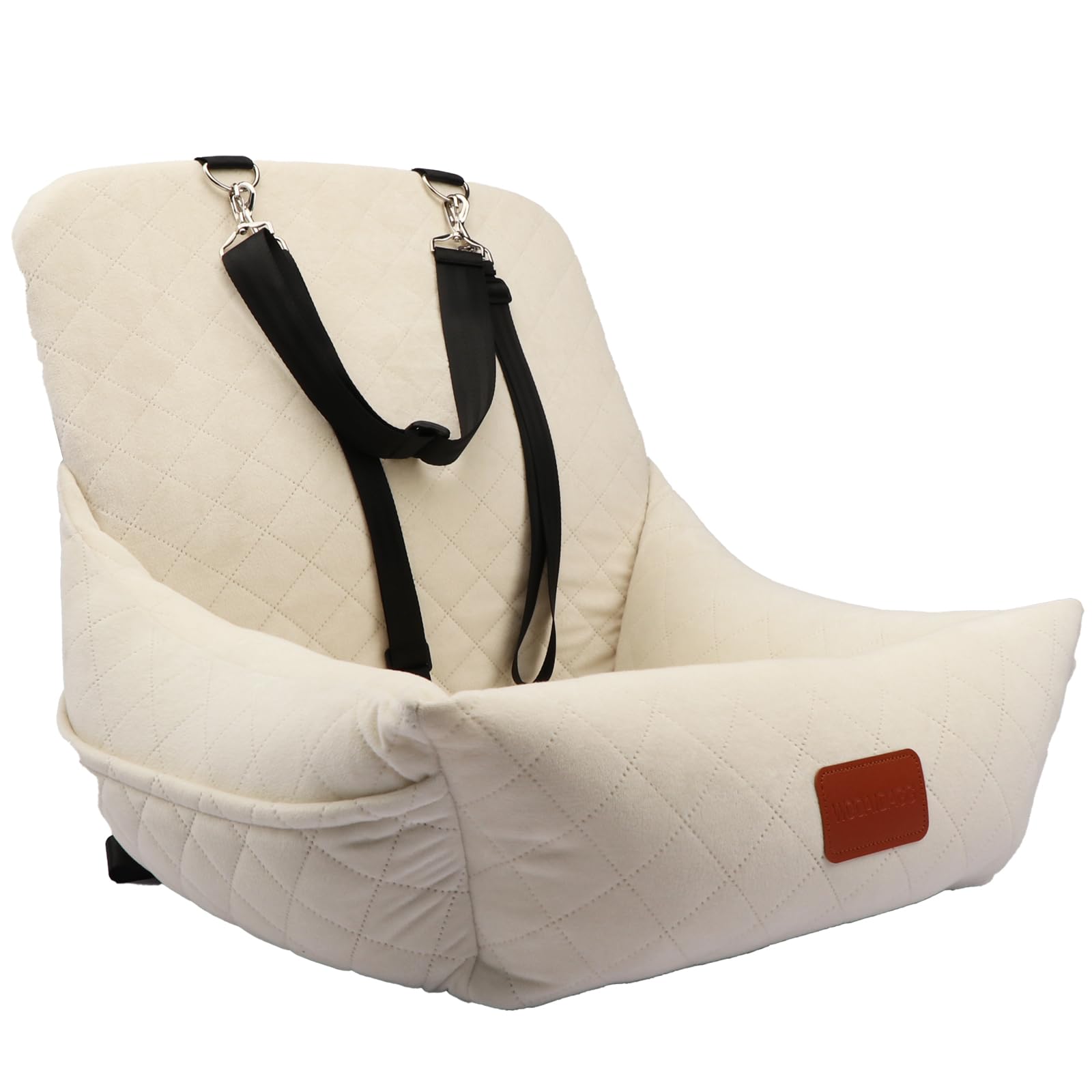 WOOAIDAGG Dog Car Seat for Small Dogs,Ultra-Soft Fabric,2 Storage Pockets & Safety Leash,Adjustable Straps,Easy to Install,Fully