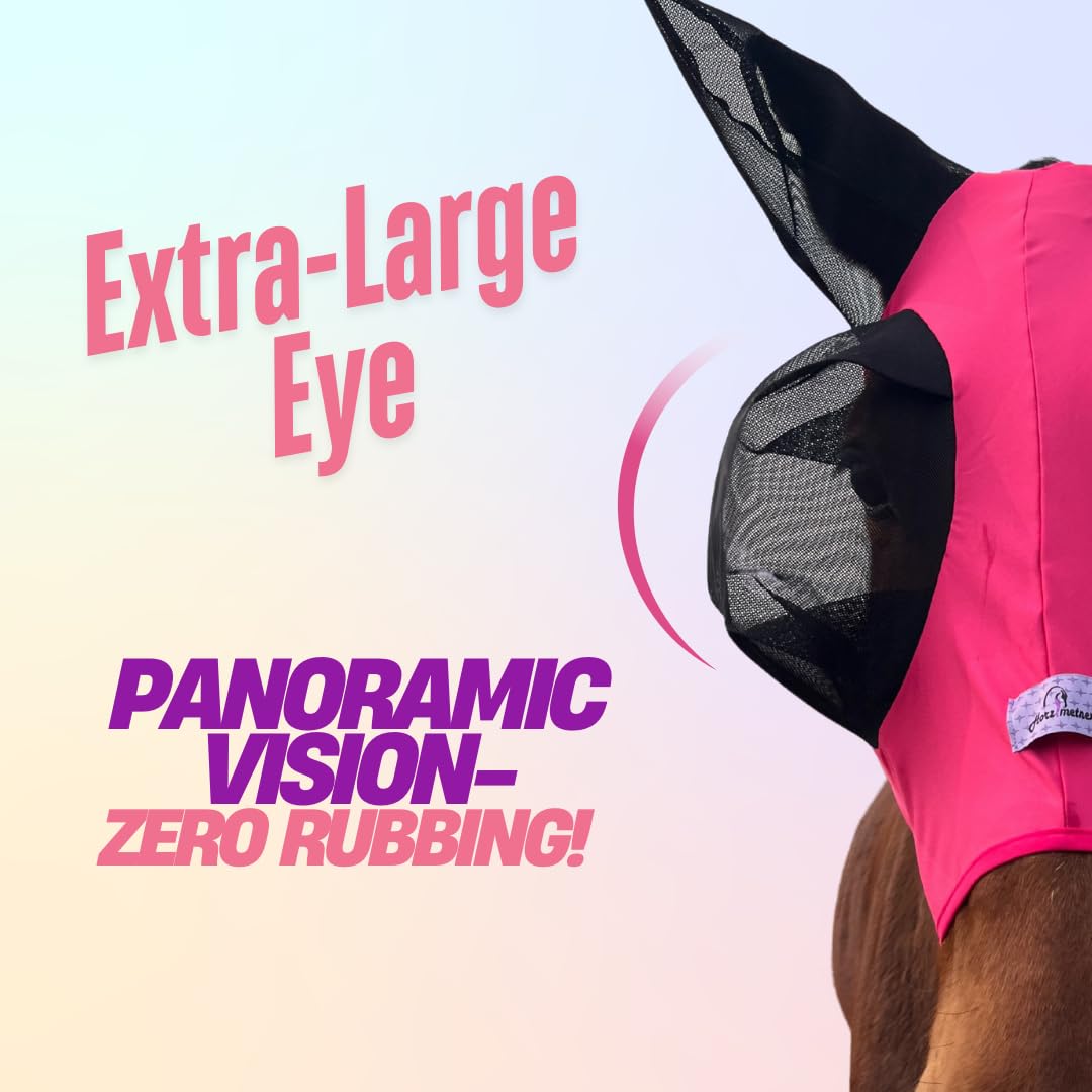 Horzmetnex Stretchy Horse Fly Mask with Ears, Extra-Large Eyes & Mane Opening - Soft, Breathable Fly Mask for Horses, Tangle-Fre