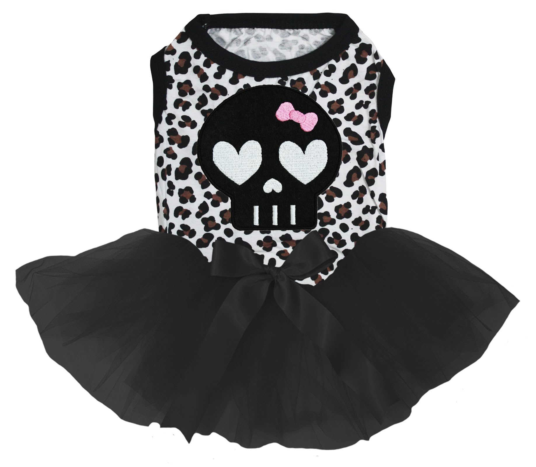 Petitebella Black Skull Face Puppy Dog Dress (Leopard/Black, Medium)