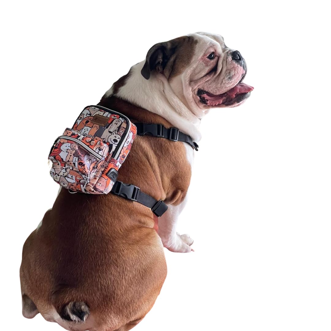 Pawlook Design Dog Backpack Harness With Leash-Stylish Dogbagpack-Poop Bag Dispenser Dog Backpack-Dog Self Carrier Backpack-Dog