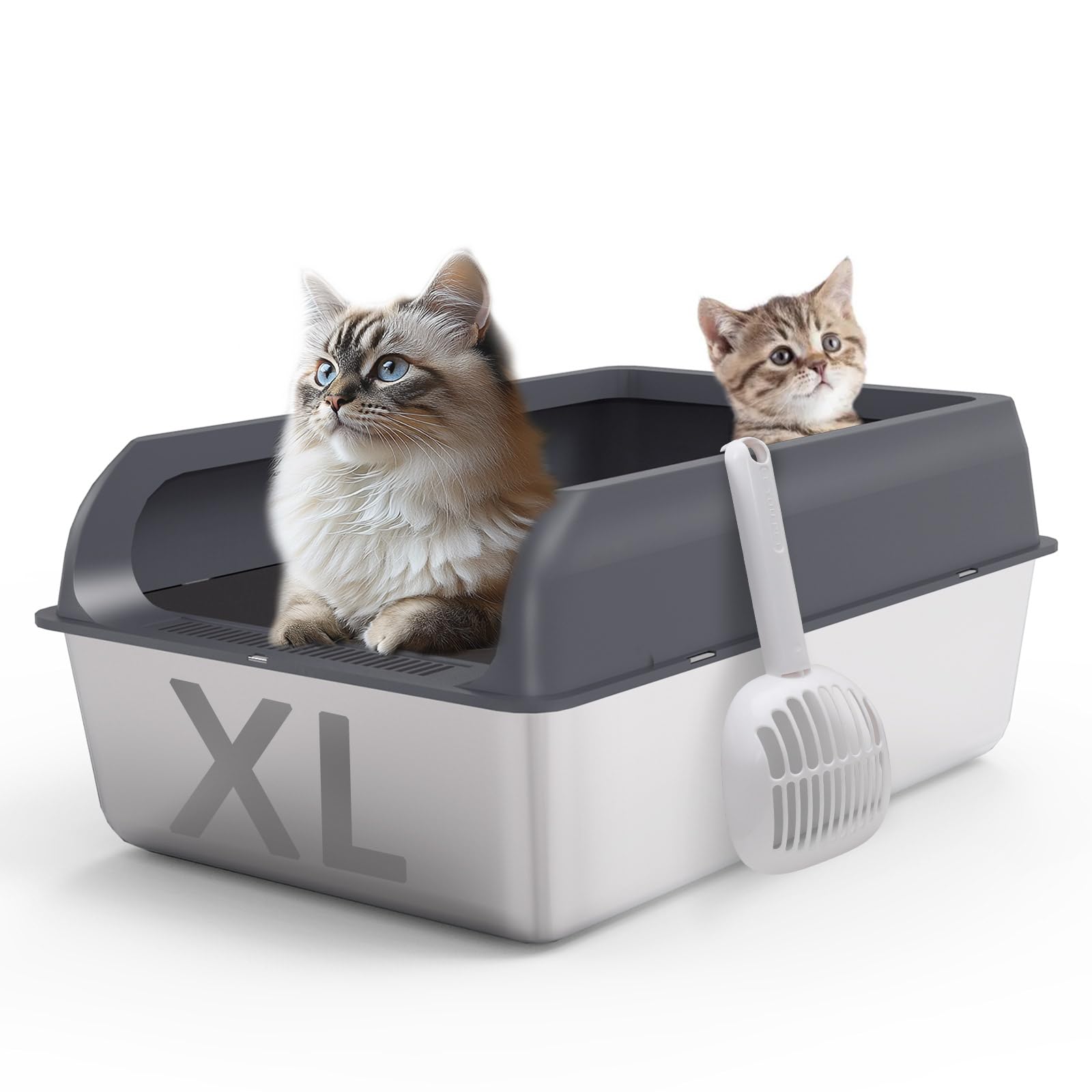 Topmart Stainless Steel Cat Litter Box With Lid, Xl Extra Large Enclosed Litter Box For Big Cats,Kittens, Easy To Clean, Built-I