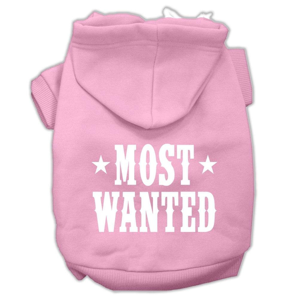 Pet Dog & Cat Hoodie Screen Printed, 'Most Wanted' Light Pink Xl (14-20 Lbs.)