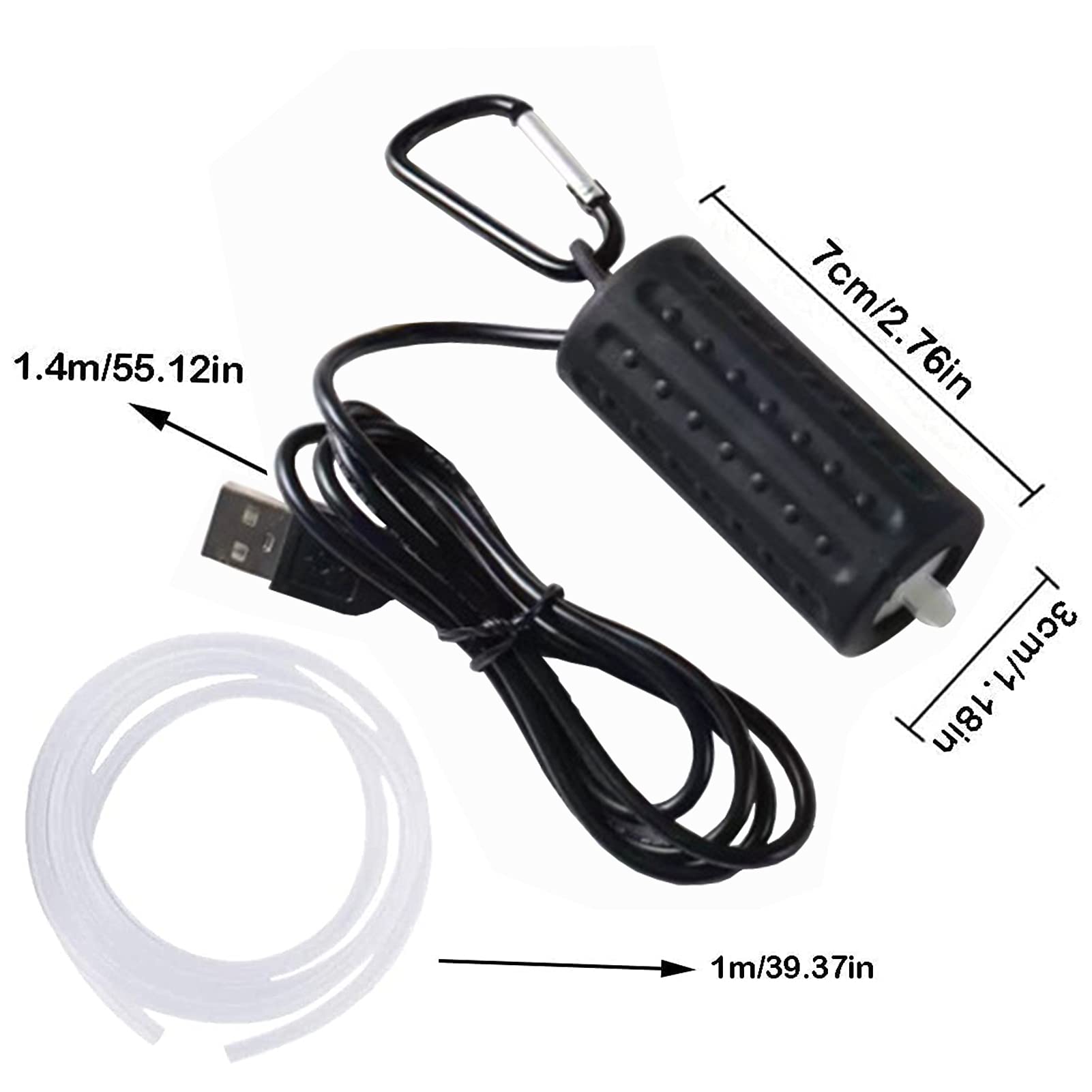 USB Fish Oxygen Air Pump Aquarium Ultra Quiet Oxygen Pump for Fish Tank with Hanging Buckle - Black