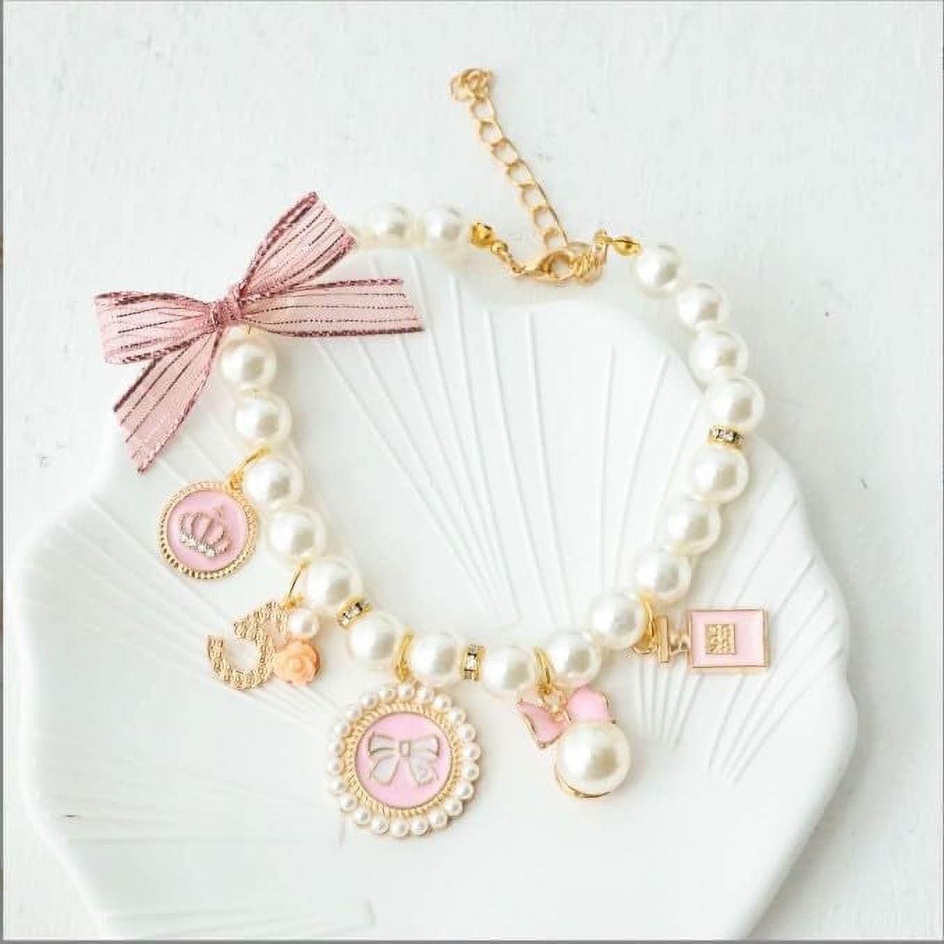Pink Dog Pearl Collars Pet Pearl Necklace Dog Princess Bow Necklace Sweet Bow Cute Collar Puppy Accessories Cat Jewelry Pearl Ne
