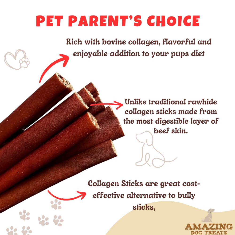 Amazing Dog Treats 6 Inch Collagen Stick - (10 Count) - Collagen Sticks for Dogs - No Hide Dog Bones